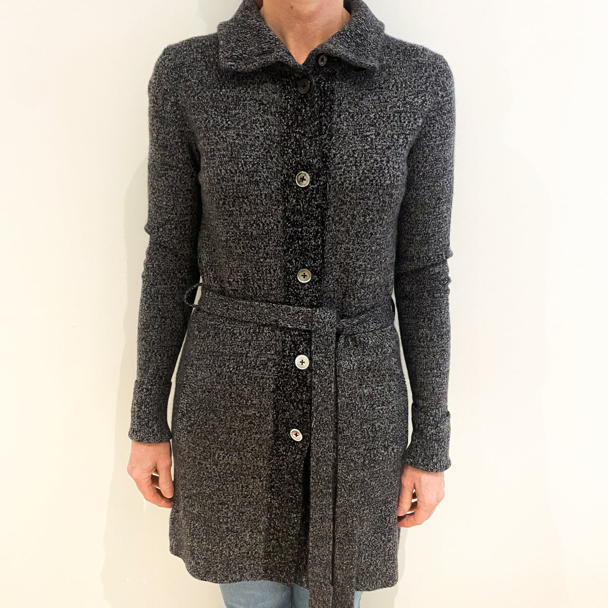 Charcoal Marl Cashmere Collared Neck Cardigan Small