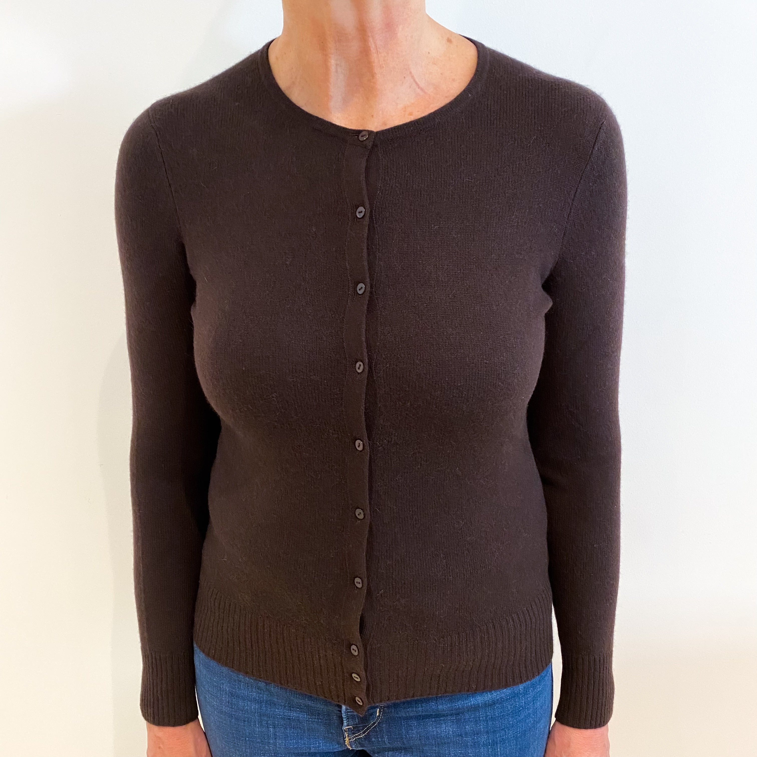 Peppercorn Brown Cashmere Crew Neck Cardigan Medium
