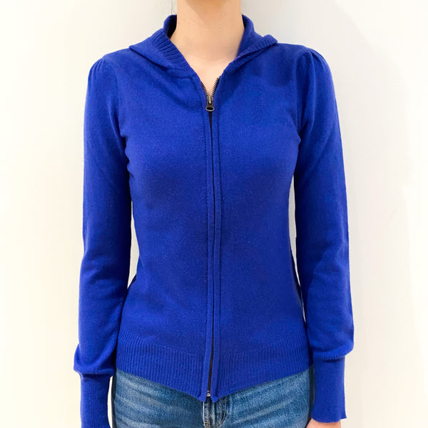 Royal Blue Cashmere Hooded Zip Up Jumper Extra Small