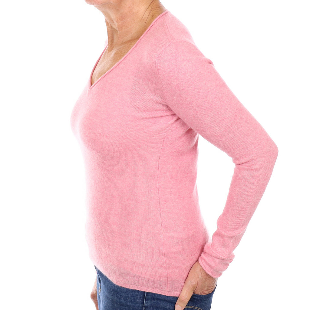 Bubblegum Pink Cashmere V Neck Jumper Medium