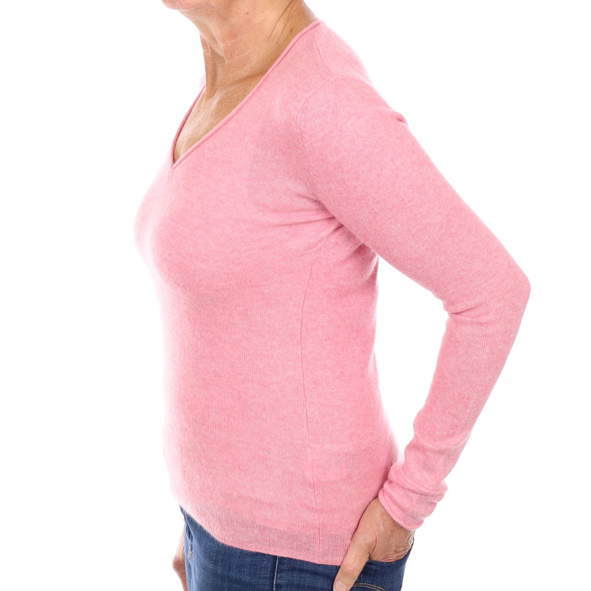 Bubblegum Pink Cashmere V Neck Jumper Medium