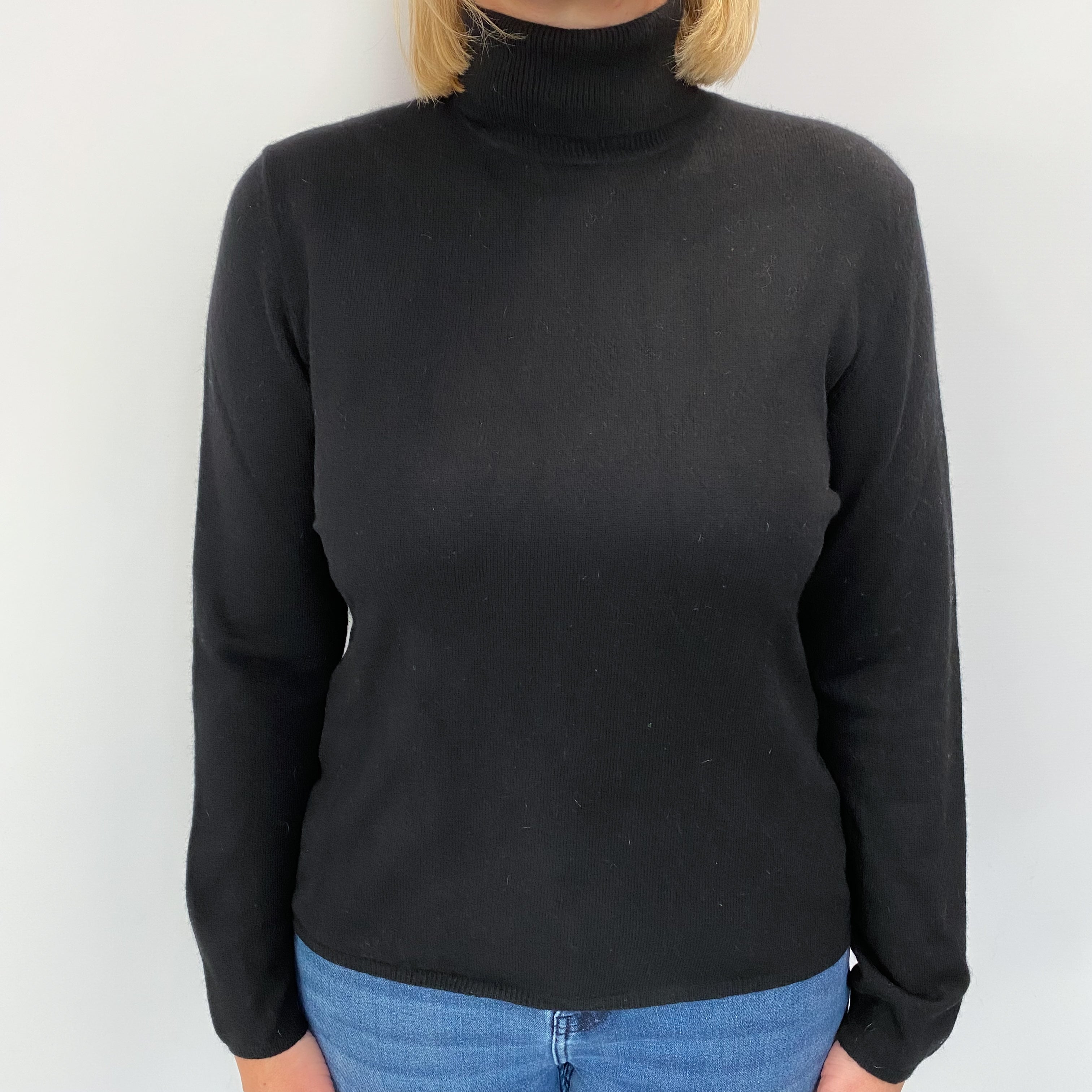 Black Cashmere Polo Neck Jumper Large