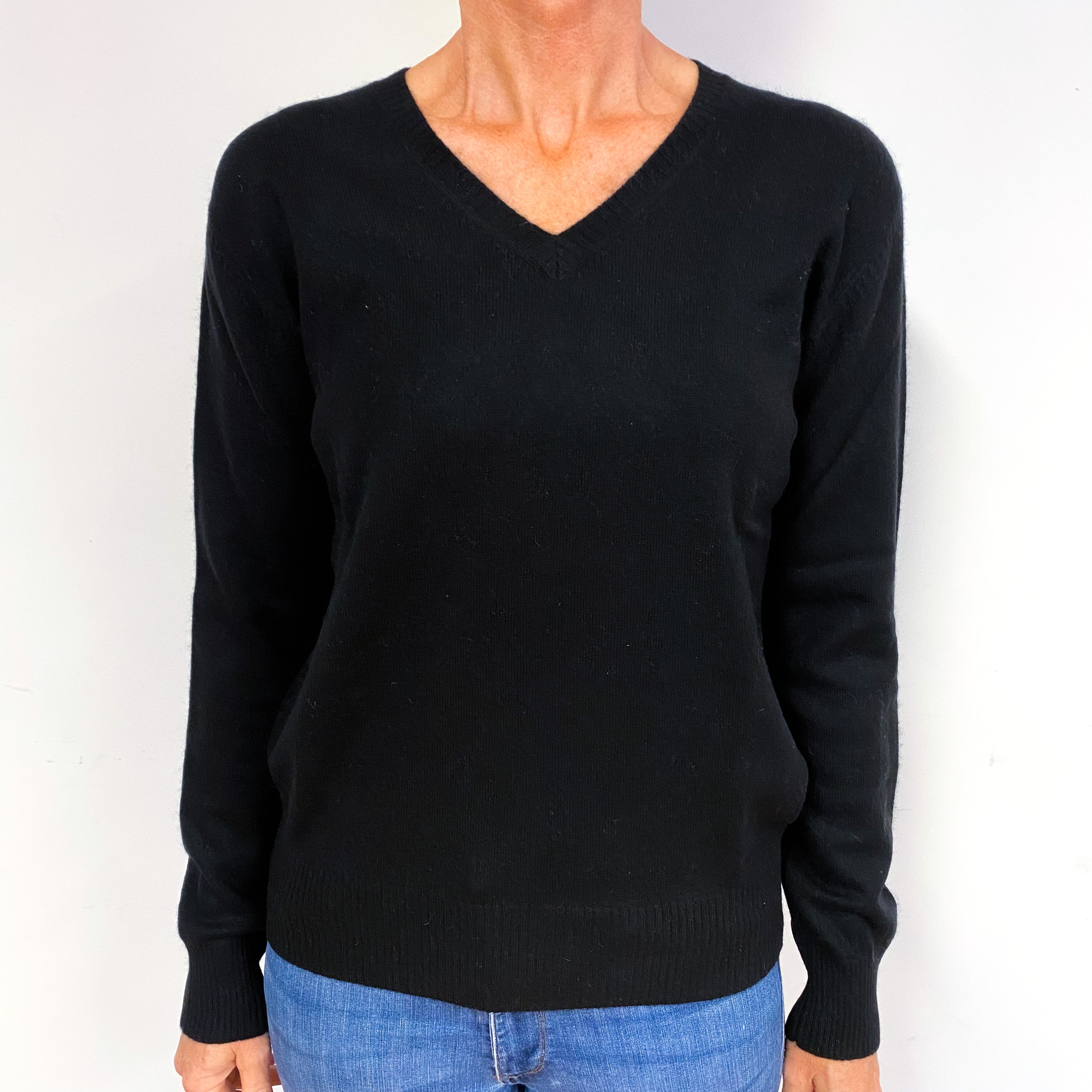 Black Cashmere V-Neck Jumper Medium