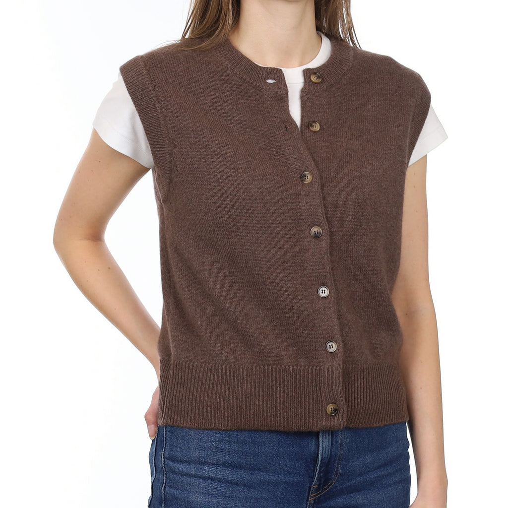 Brand New Mocha Luxury Cashmere Crew Neck Waistcoat Small UK 8-10