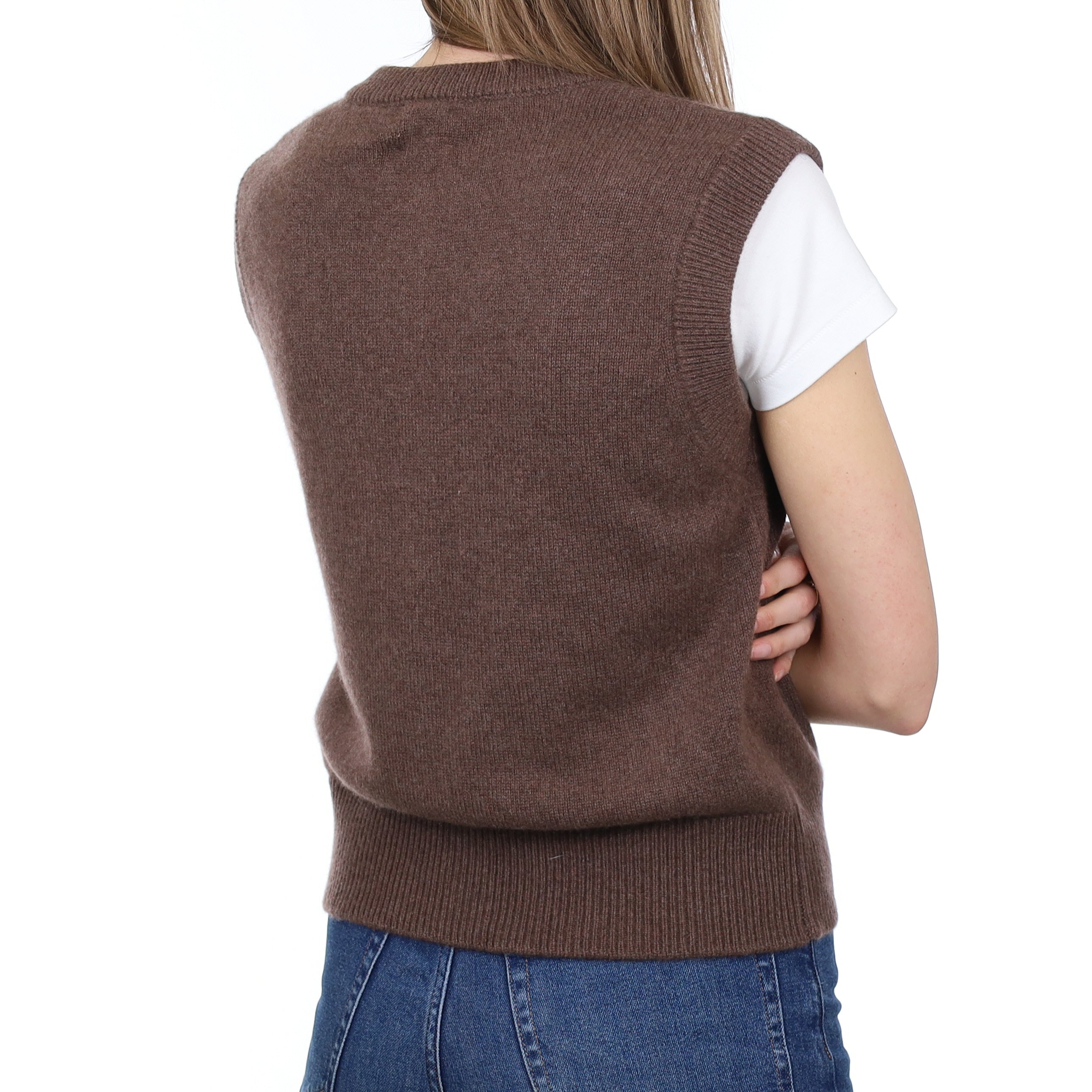 Brand New Mocha Luxury Cashmere Crew Neck Waistcoat Small UK 8-10