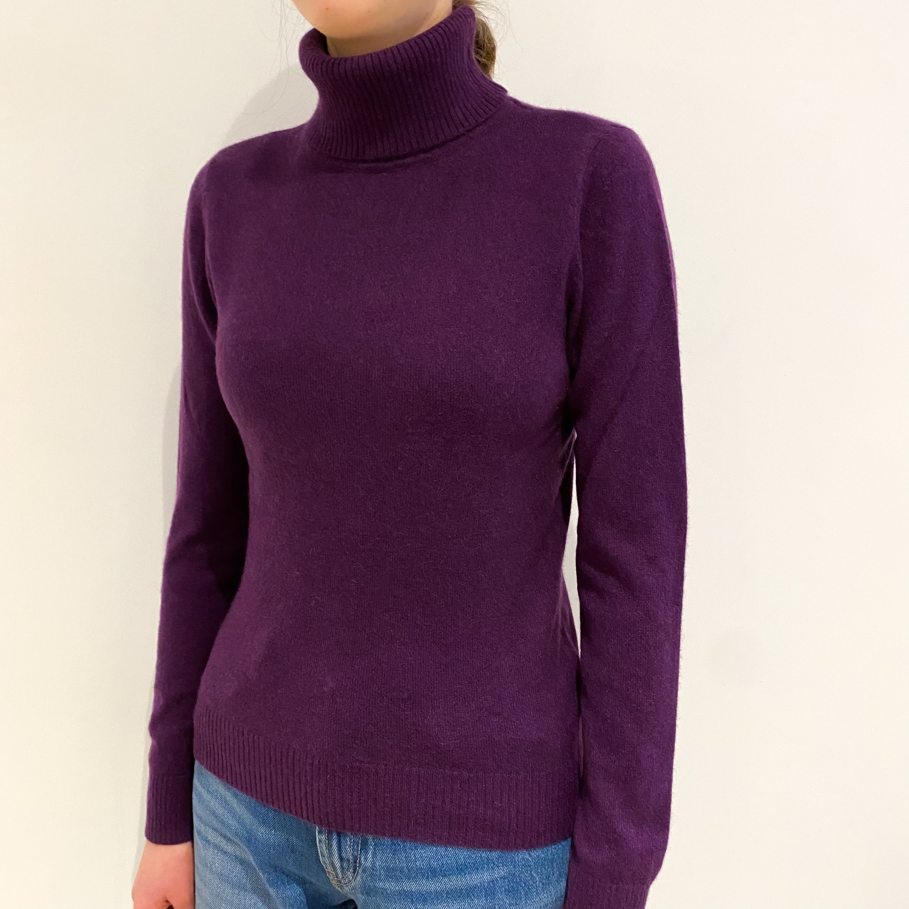 Deep Viola Purple Cashmere Polo Neck Jumper Extra Small
