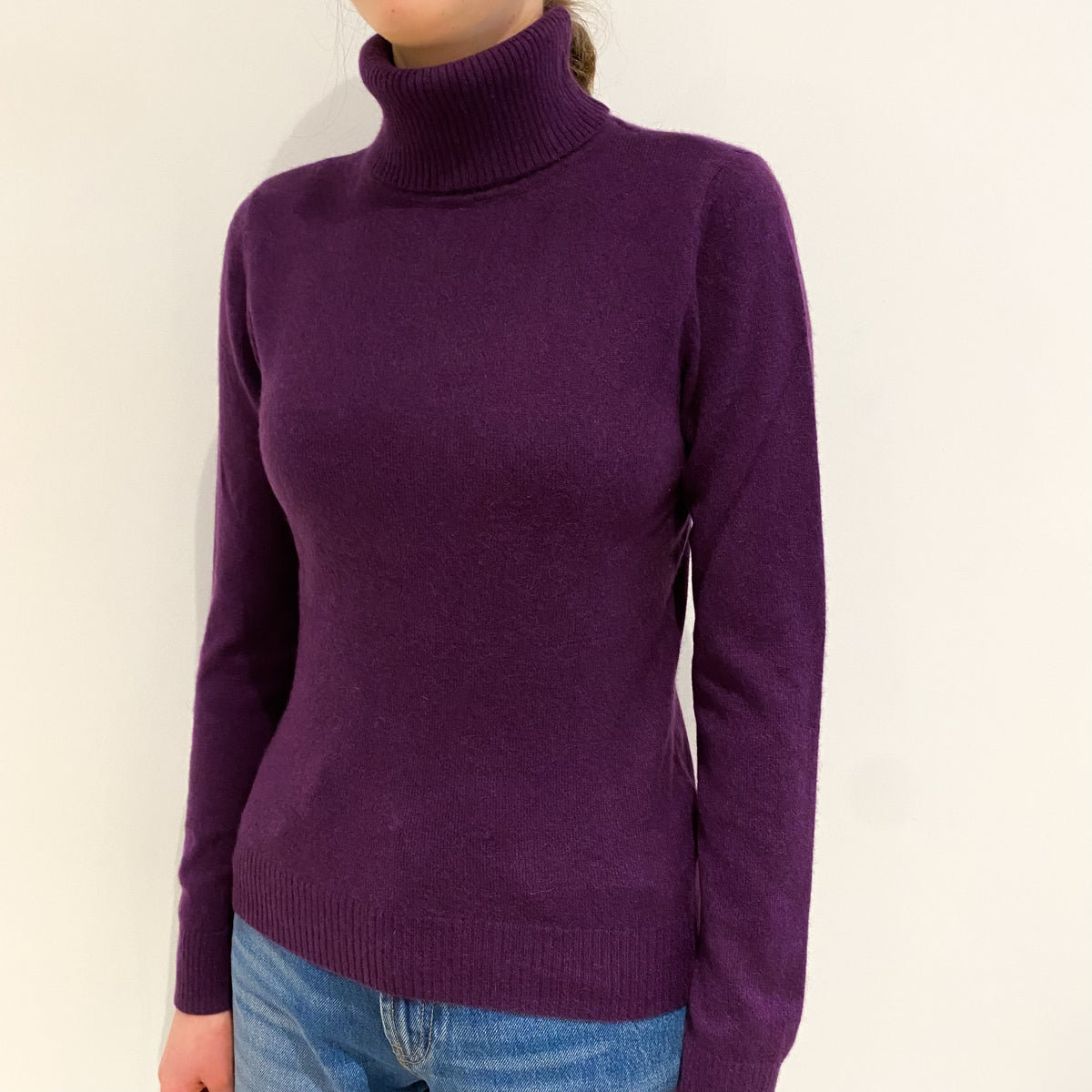 Deep Viola Purple Cashmere Polo Neck Jumper Extra Small
