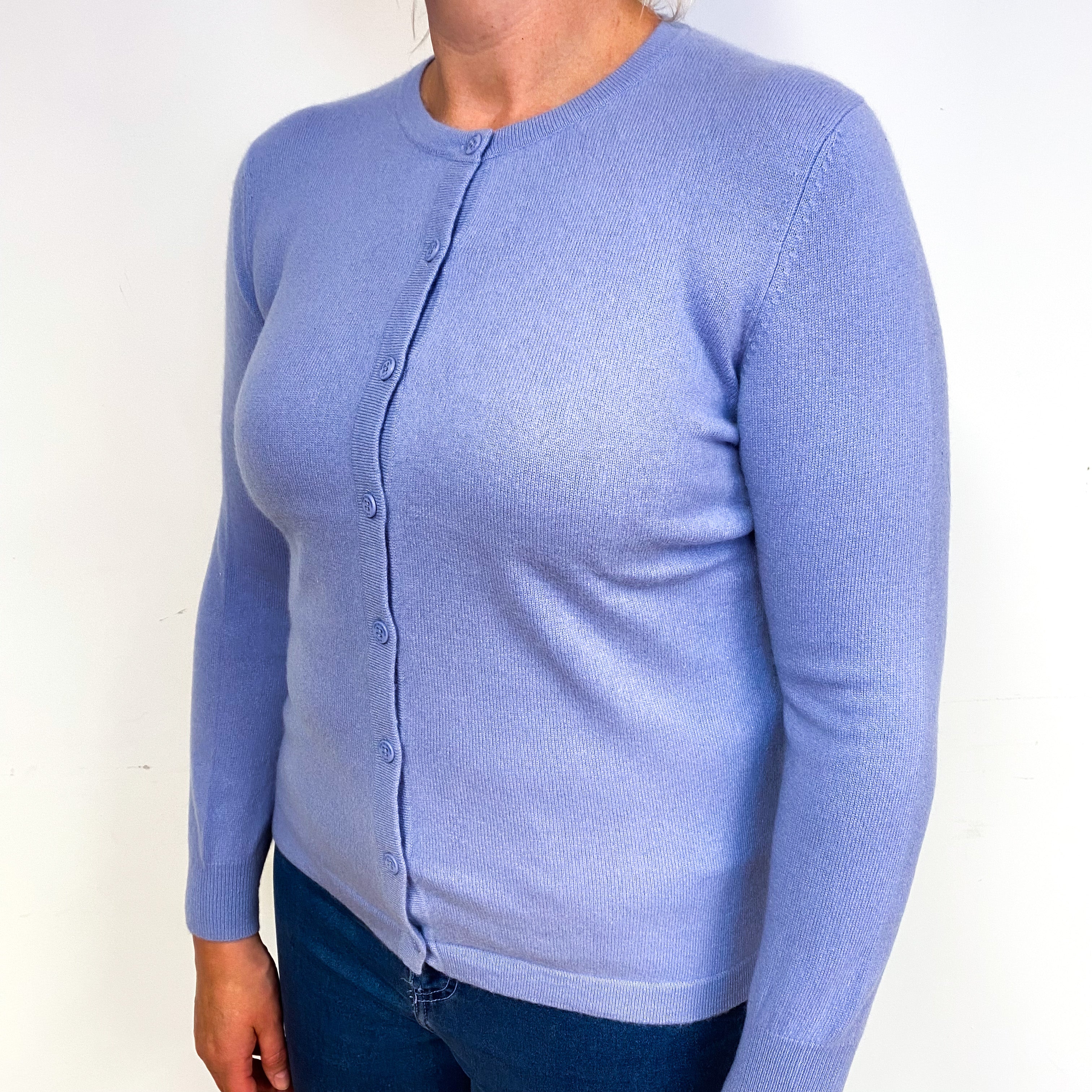 Pale Blue Purple Cashmere Crew Neck Cardigan Large