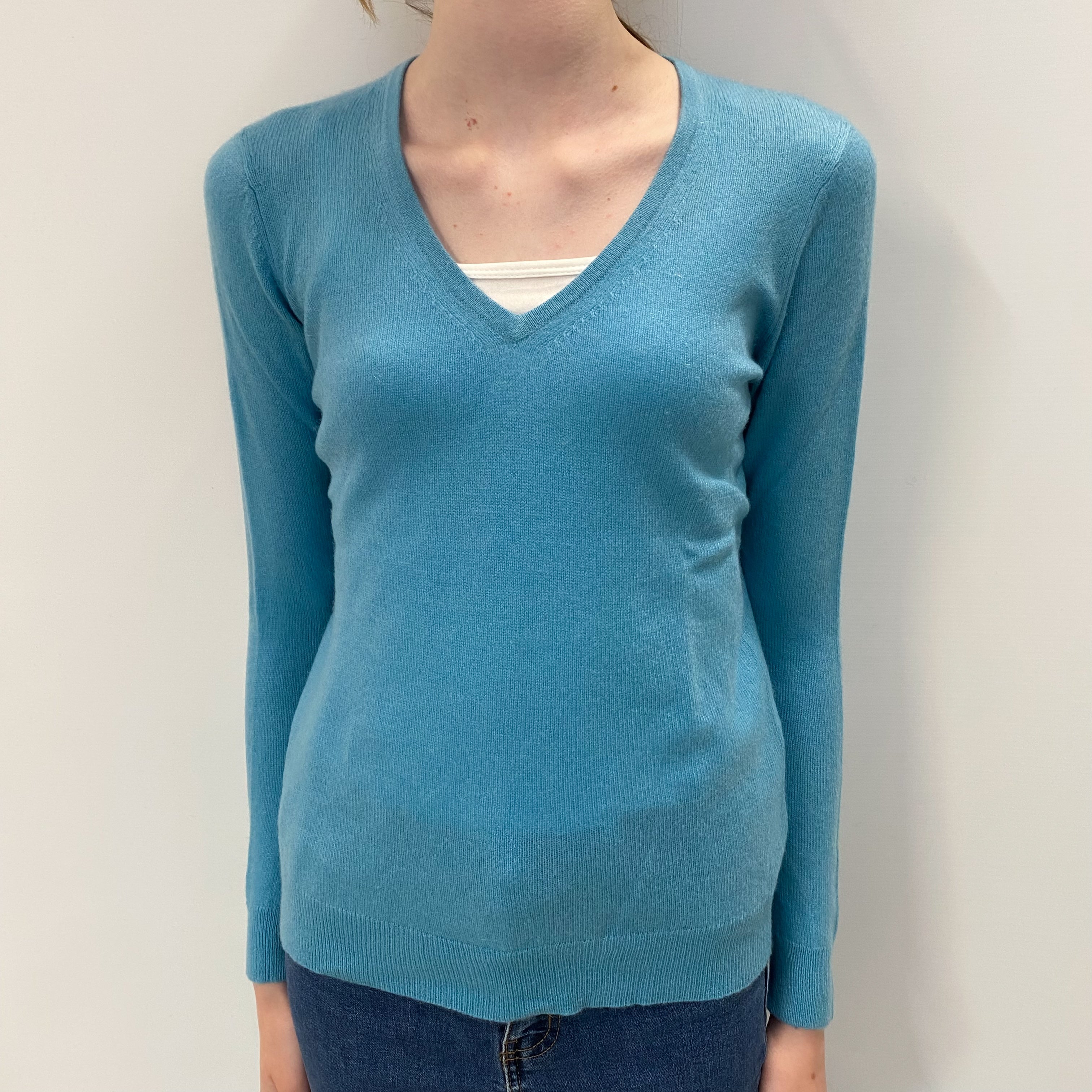 Aqua Blue Cashmere V Neck Jumper Extra Small