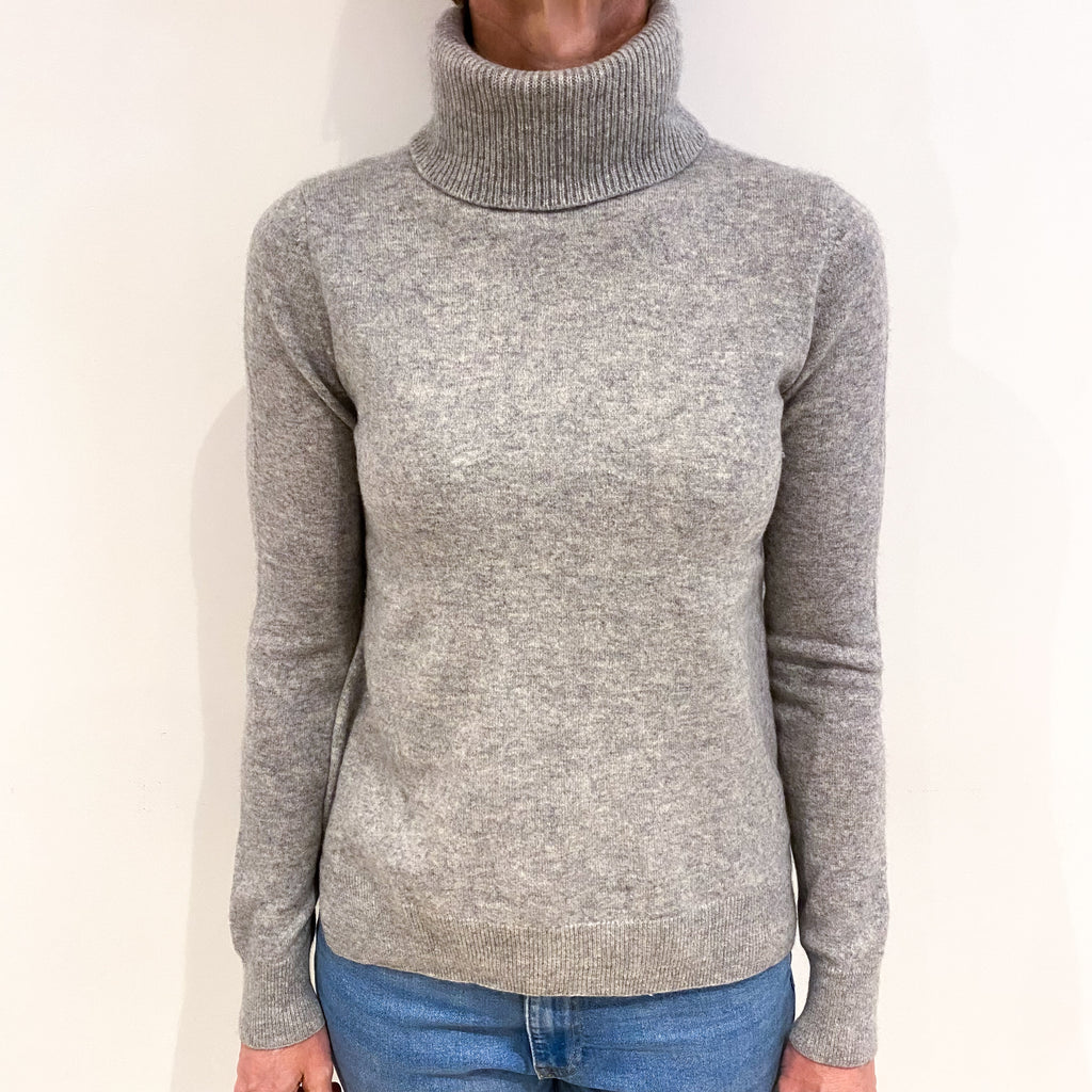 Smoke Grey Cashmere Polo Neck Jumper Small