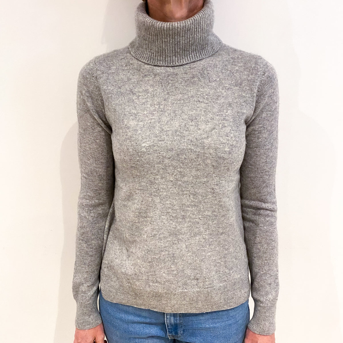 Smoke Grey Cashmere Polo Neck Jumper Small