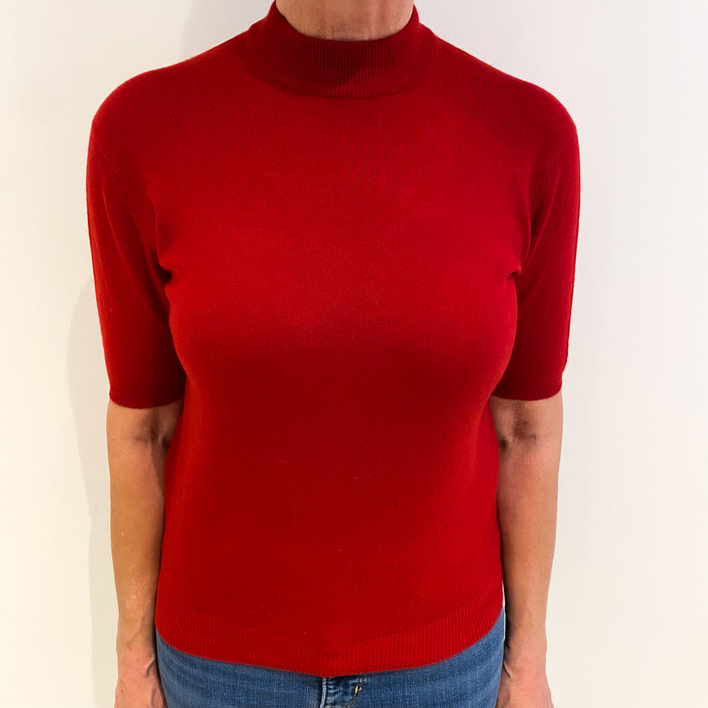 Scarlet Red Cashmere Turtle Neck Short Sleeved Jumper Medium