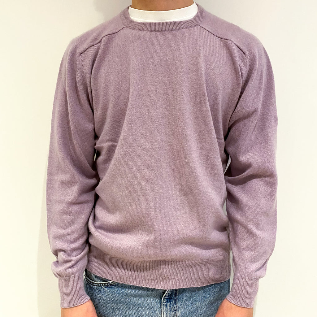 Men's Pale Purple Cashmere Crew Neck Jumper Large