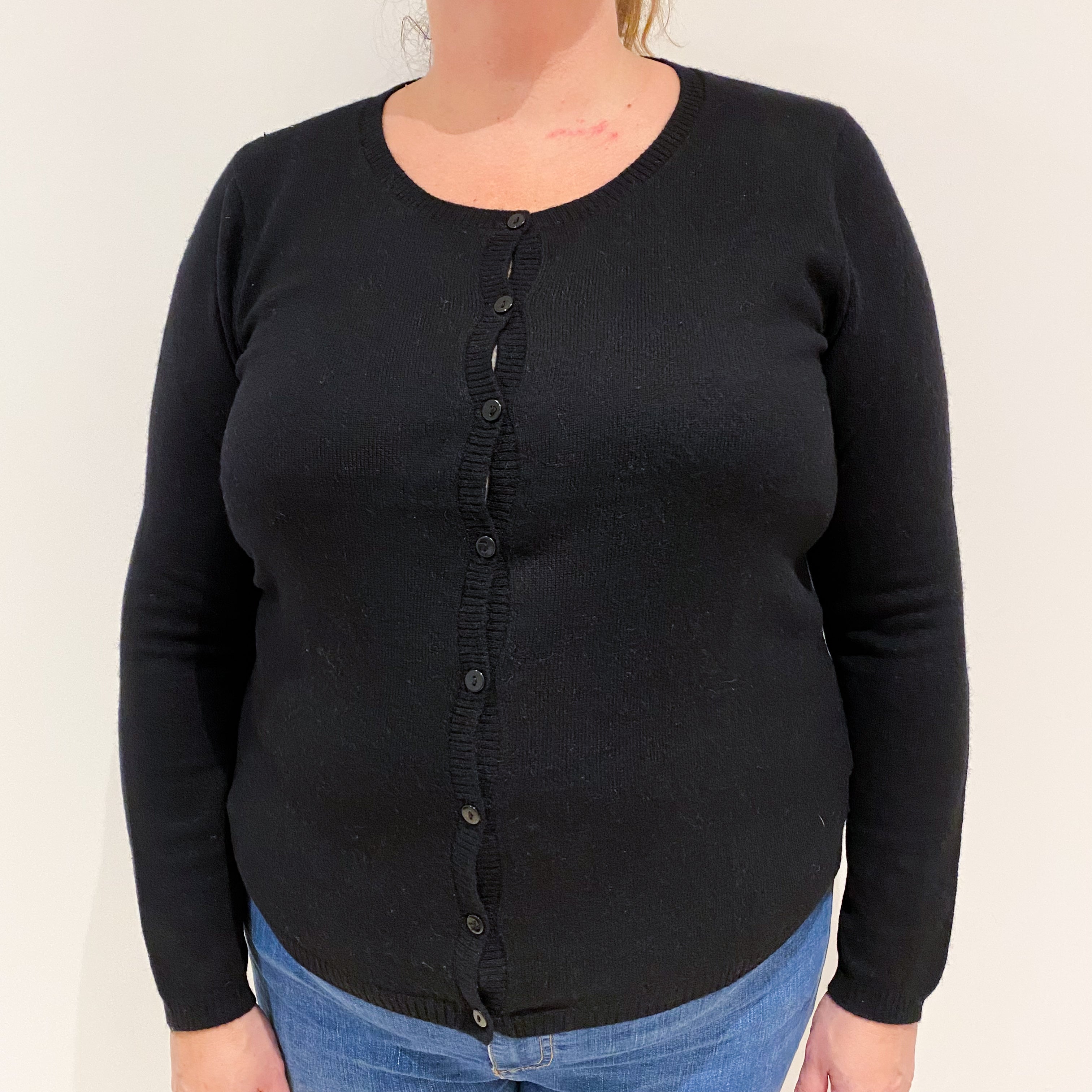 Black Cashmere Crew Neck Cardigan Extra Large