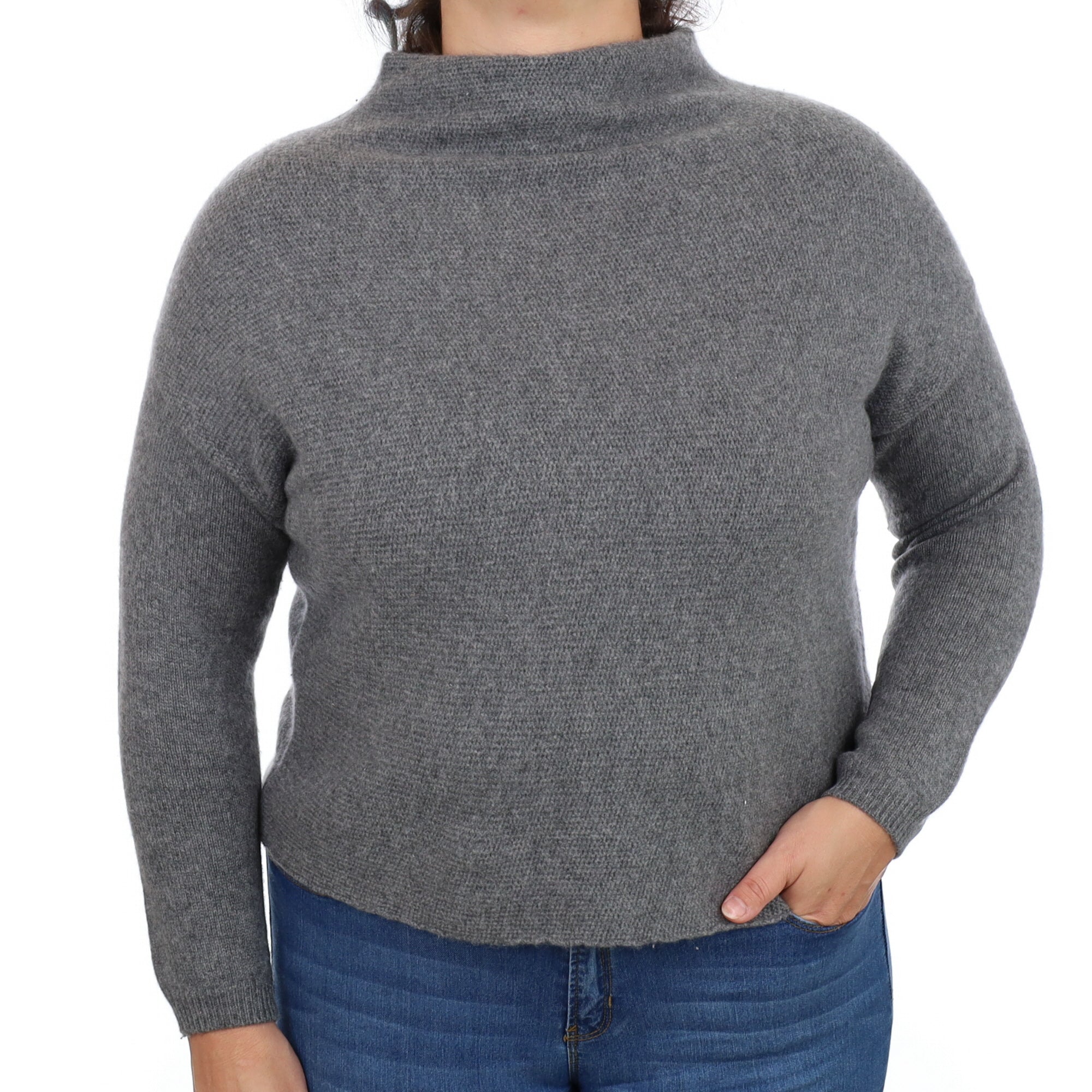 Slate Grey Textured Cashmere Funnel Neck Jumper Large