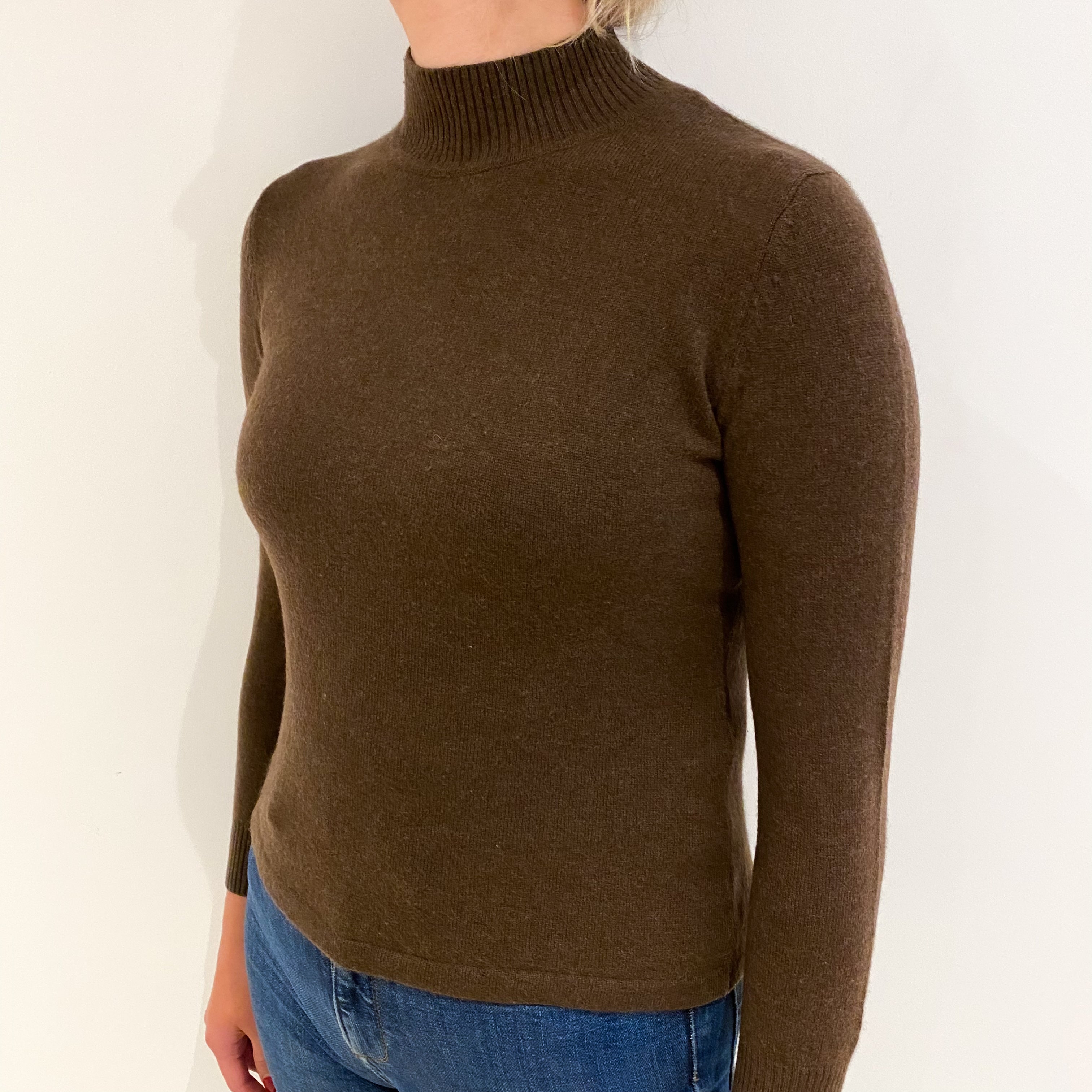 Chocolate Brown Cashmere Turtle Neck Jumper Small