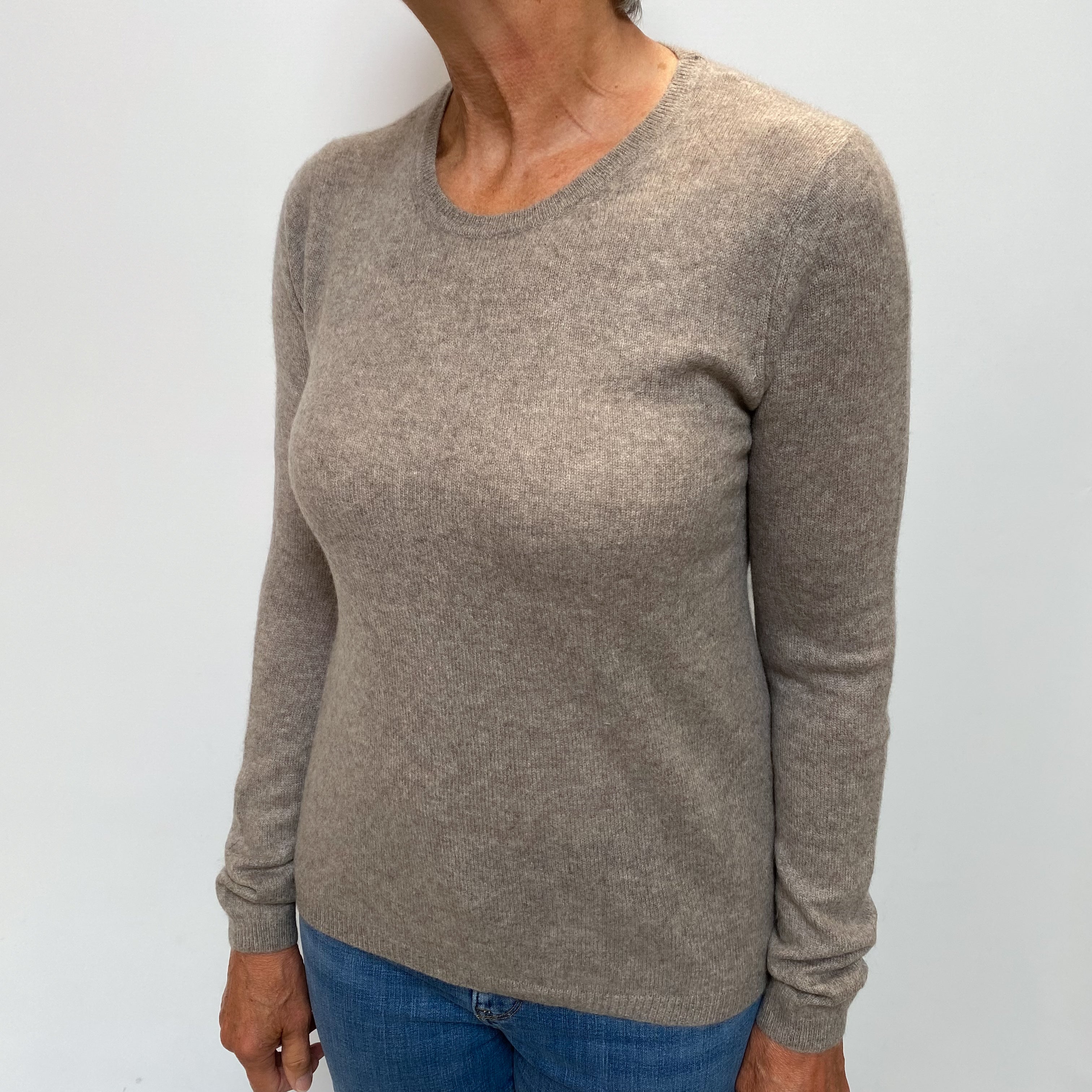 Mink Brown Cashmere Crew Neck Jumper Medium