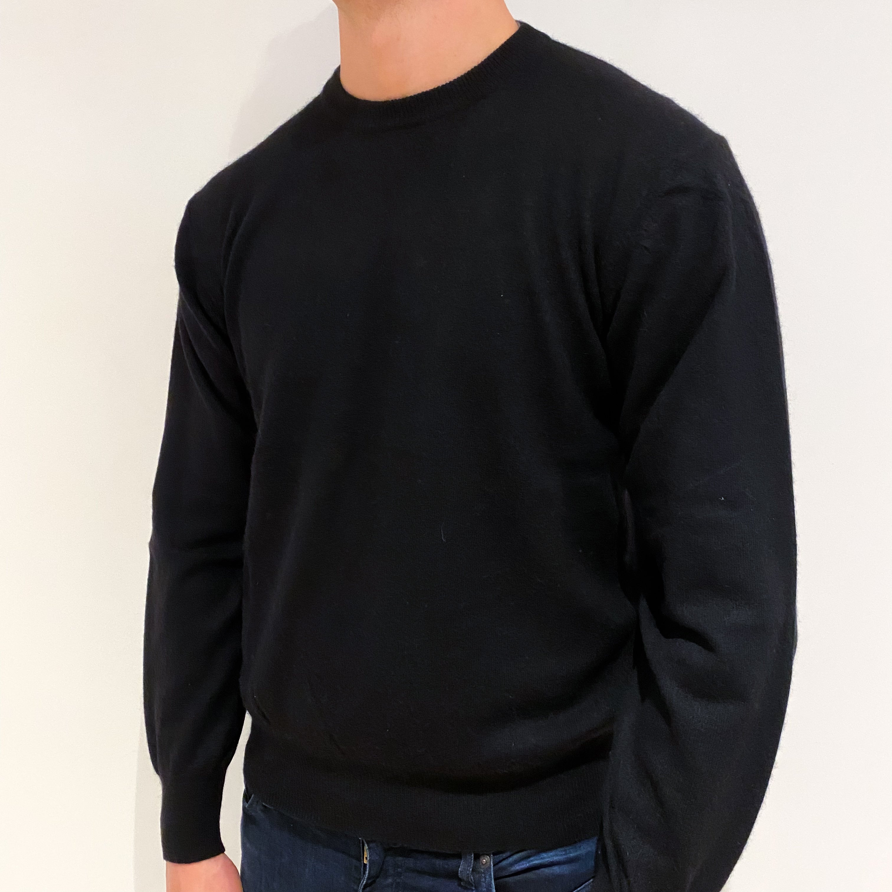Men's Black Cashmere Crew Neck Jumper Extra Large