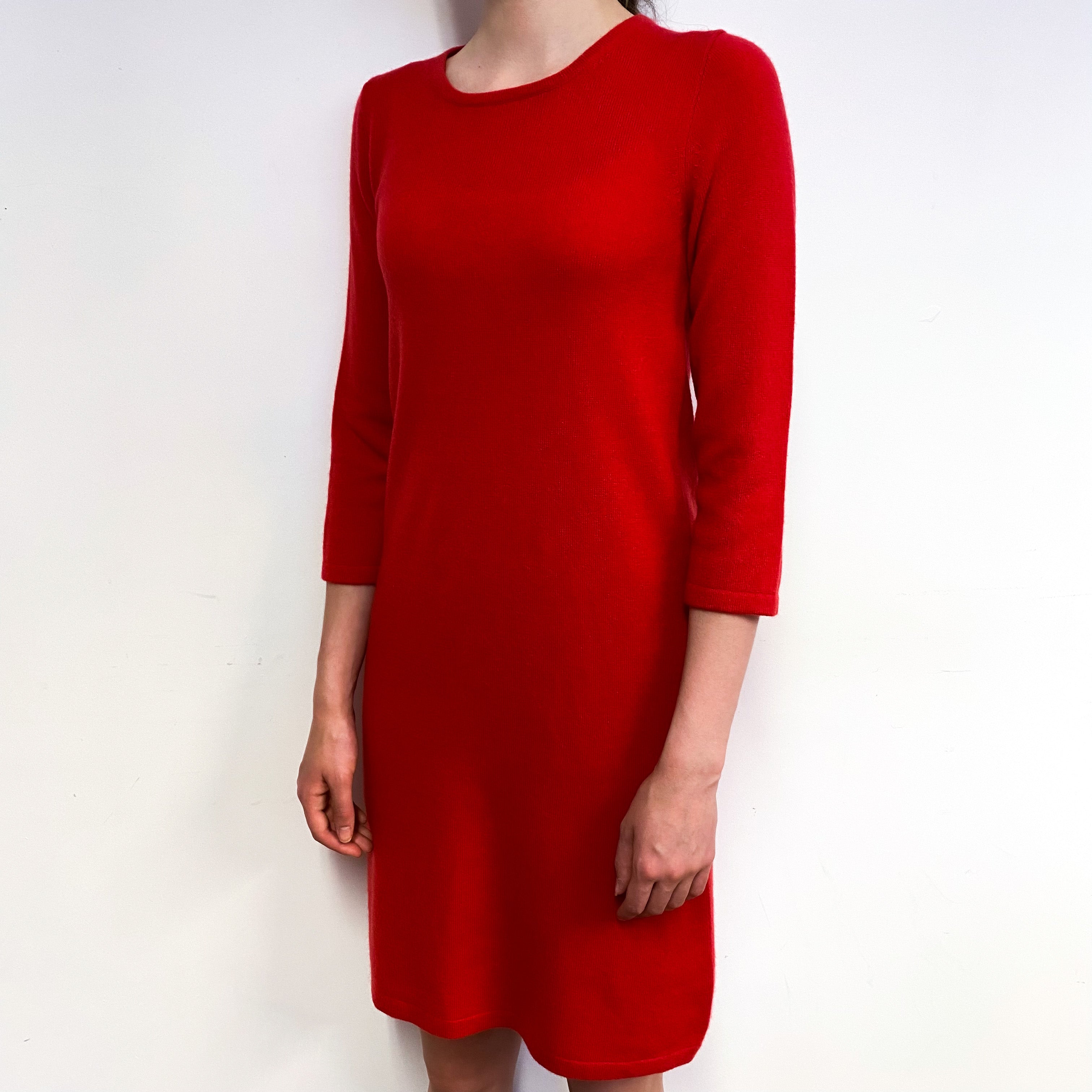 Scarlet Red 3/4 Sleeve Cashmere Crew Neck Dress Extra Small
