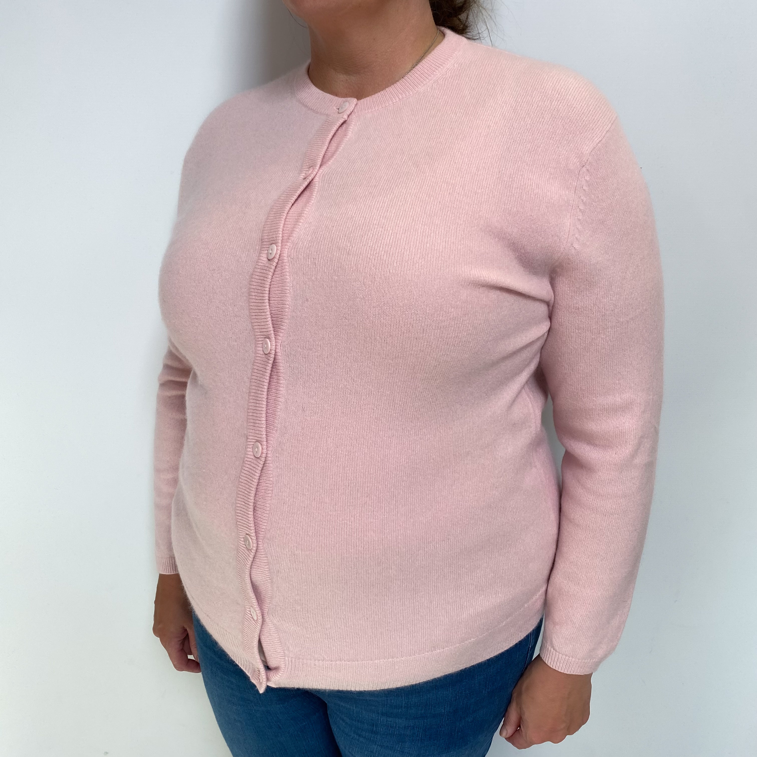 Ice Pink Cashmere Crew Cardigan Extra Large