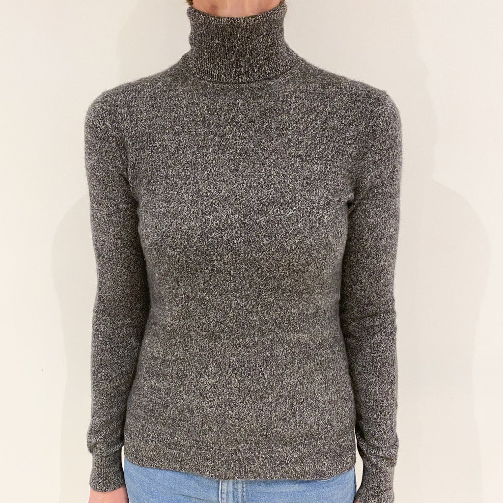 Charcoal Grey Marl Cashmere Polo Neck Jumper Small