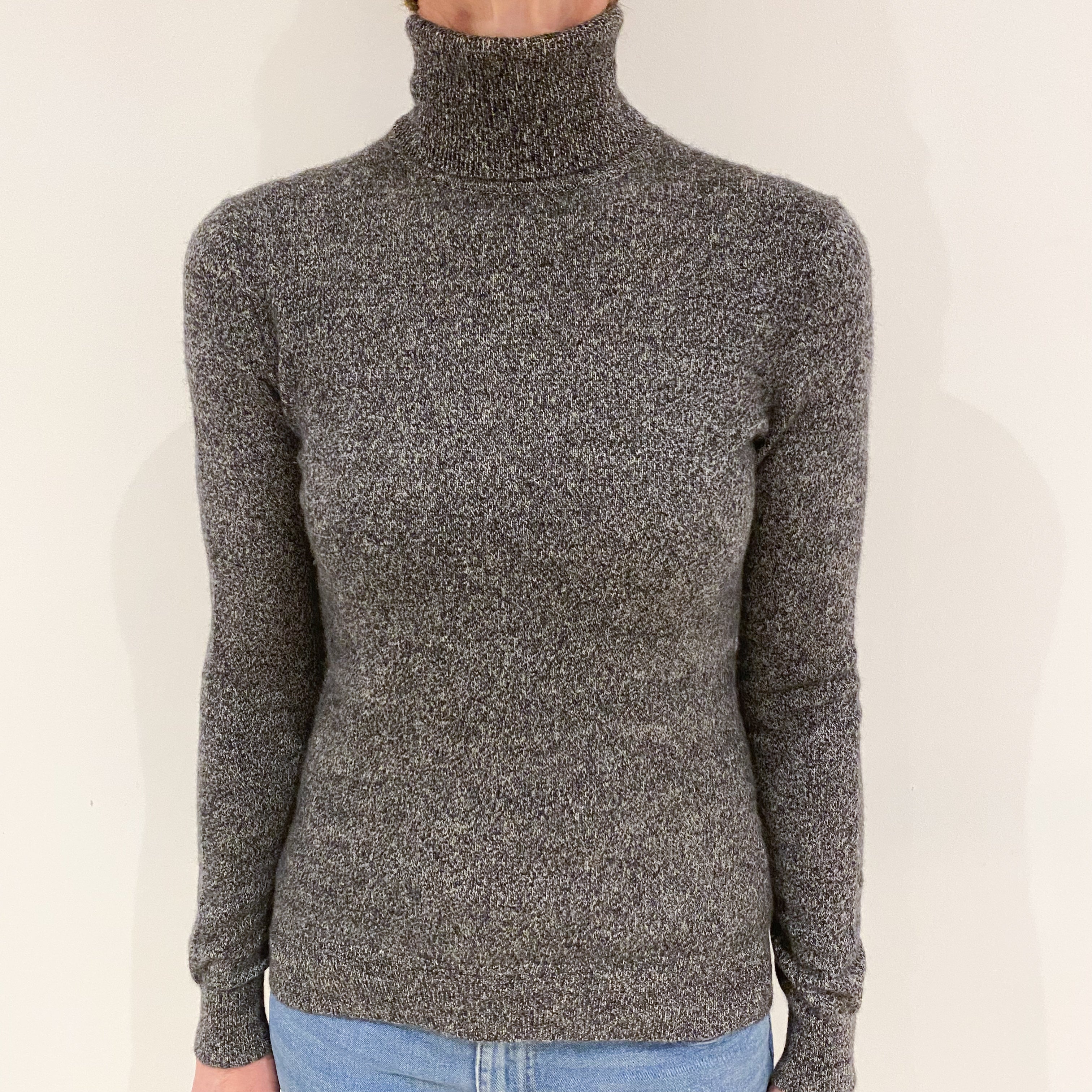 Charcoal Grey Marl Cashmere Polo Neck Jumper Small