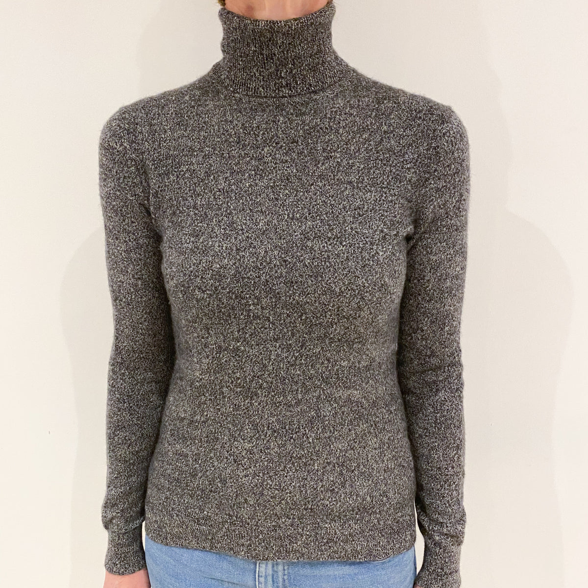 Charcoal Grey Marl Cashmere Polo Neck Jumper Small