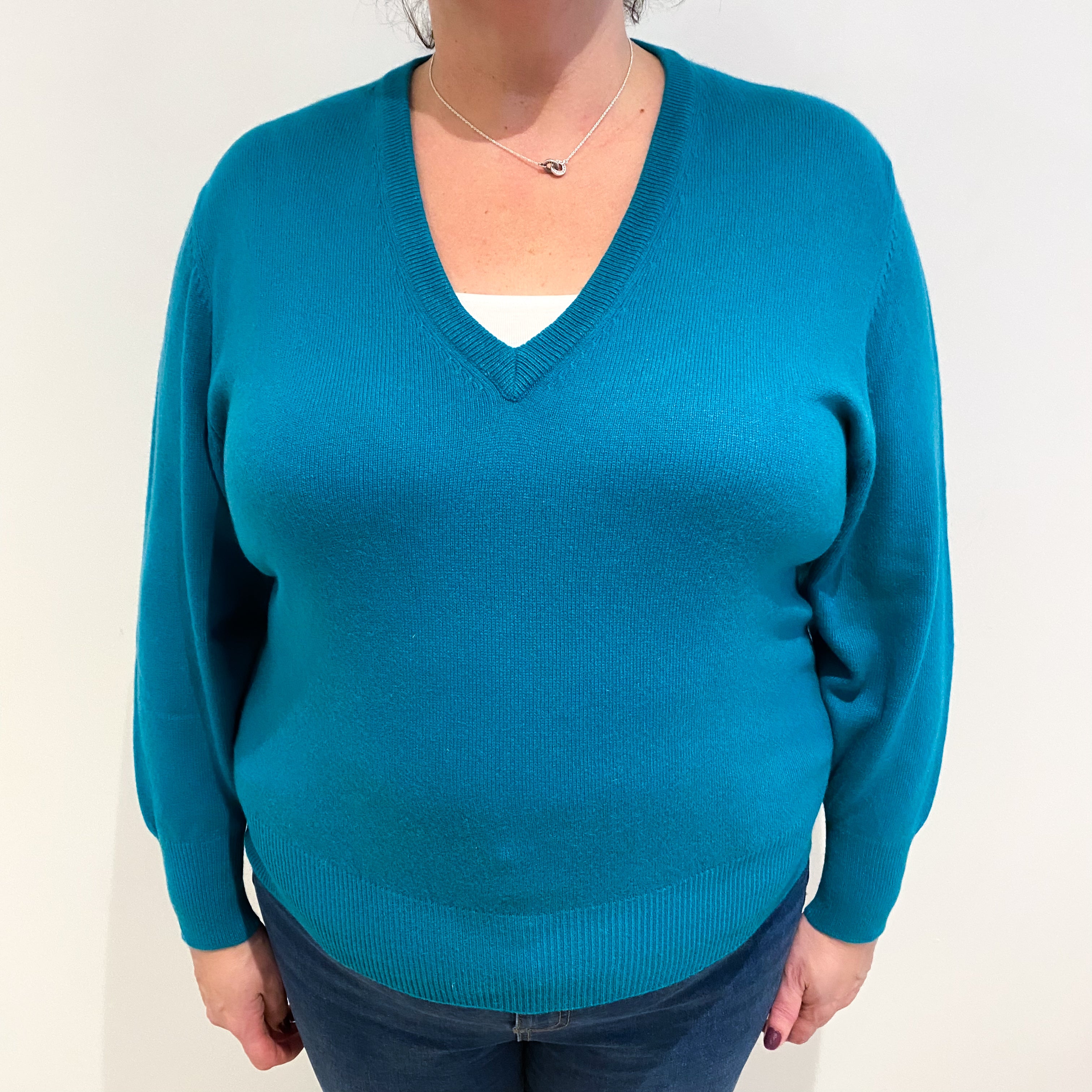 Lincoln Green Cashmere V Neck Jumper Extra Large