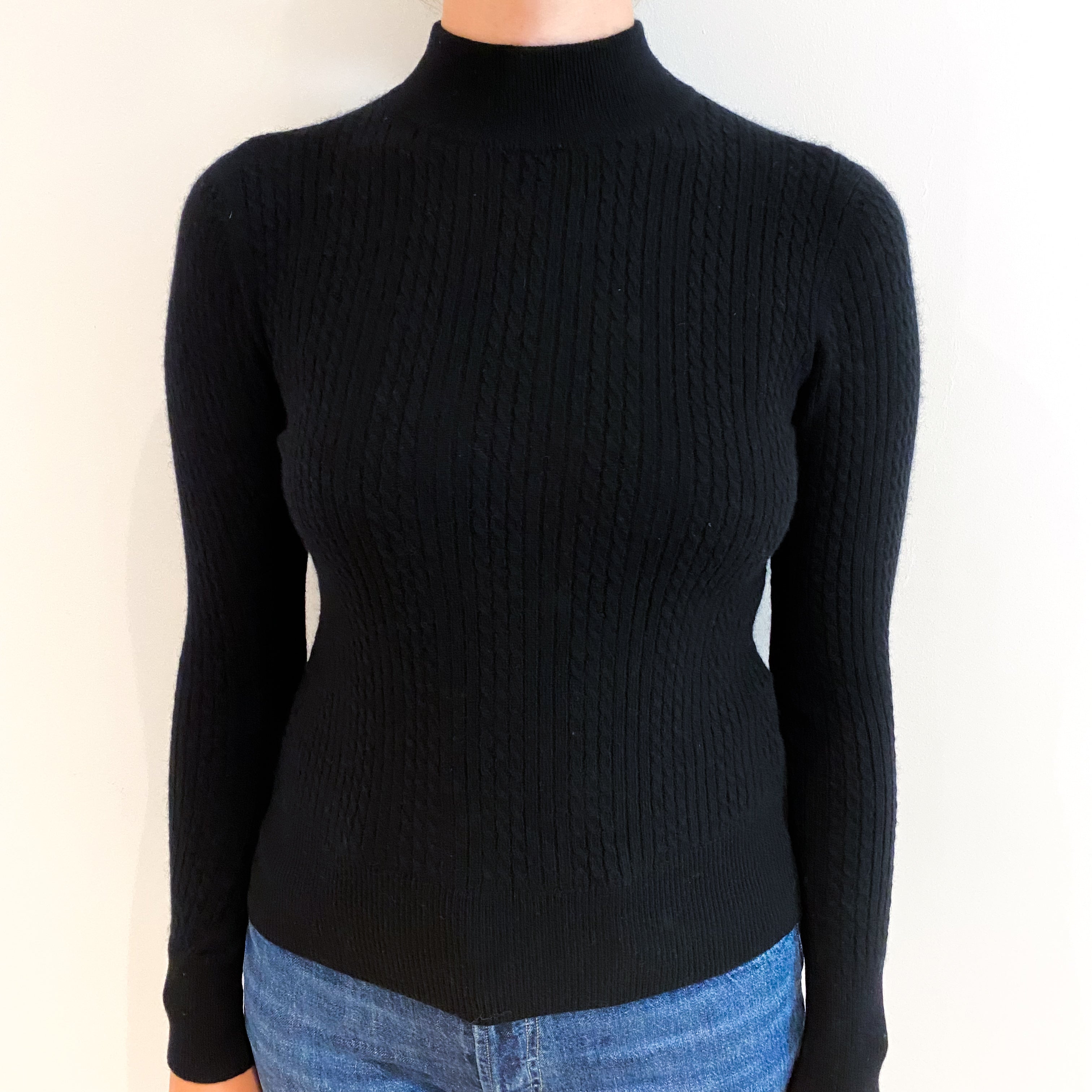 Black Cashmere Polo Neck Jumper Small