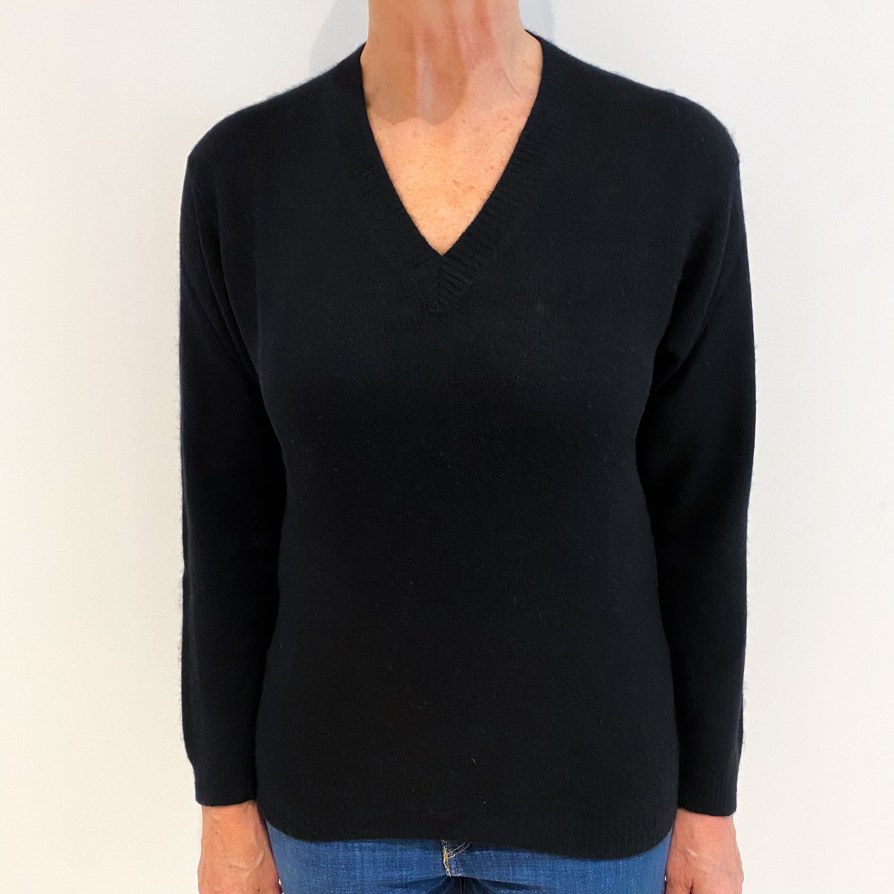 Black Cashmere V Neck Jumper Medium