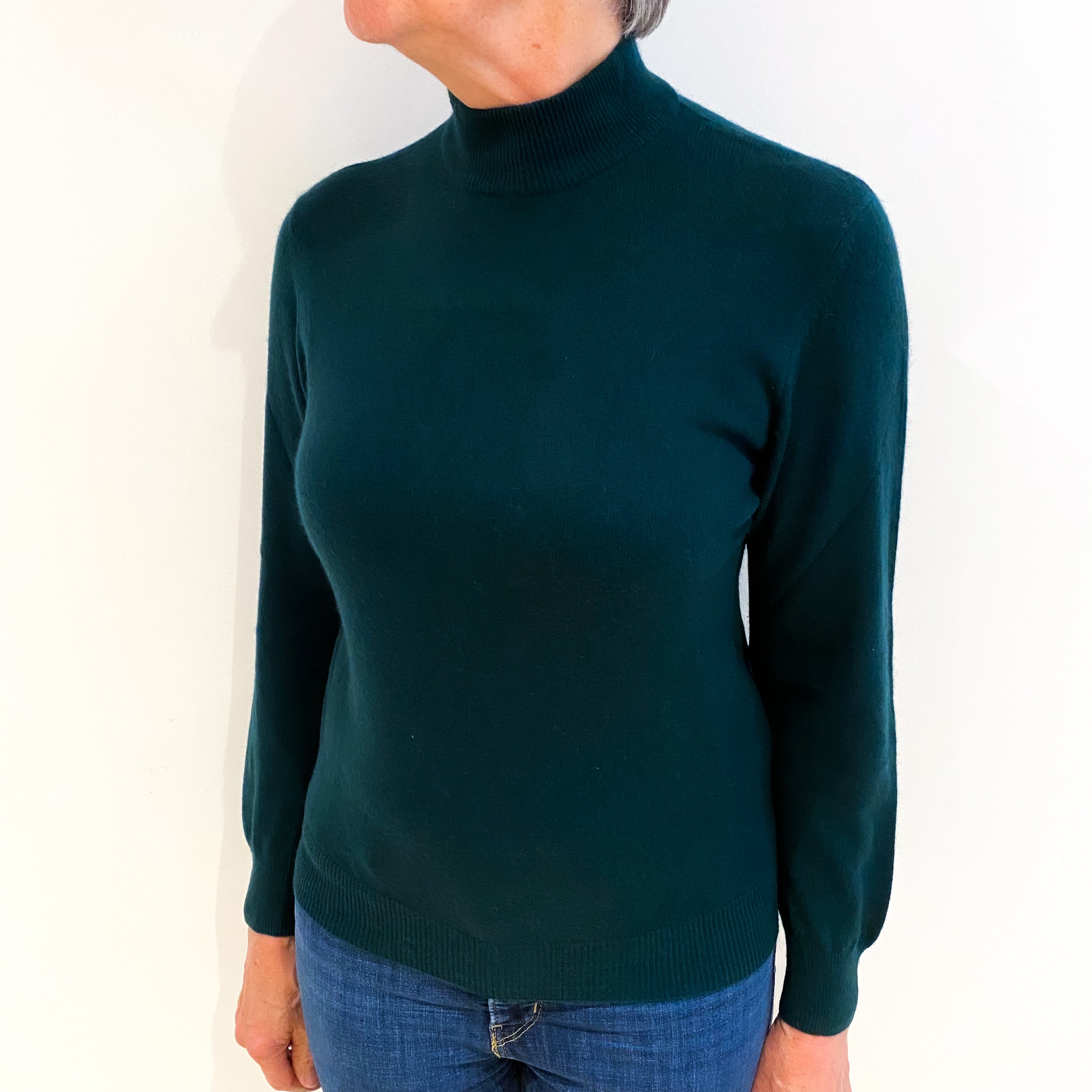 Bottle Green Cashmere Turtle Neck Jumper Medium