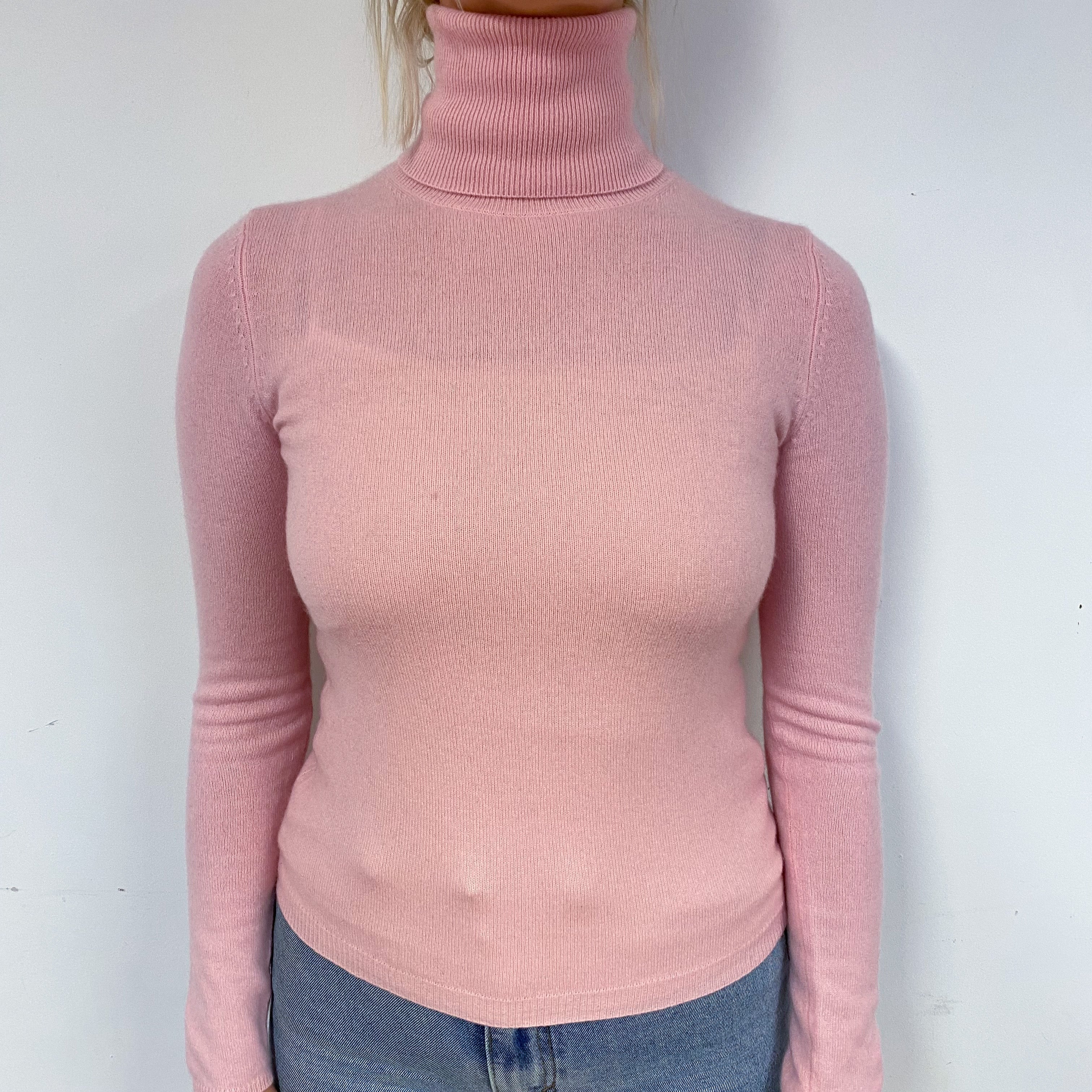 Carnation Pink Cashmere Polo Neck Jumper Small