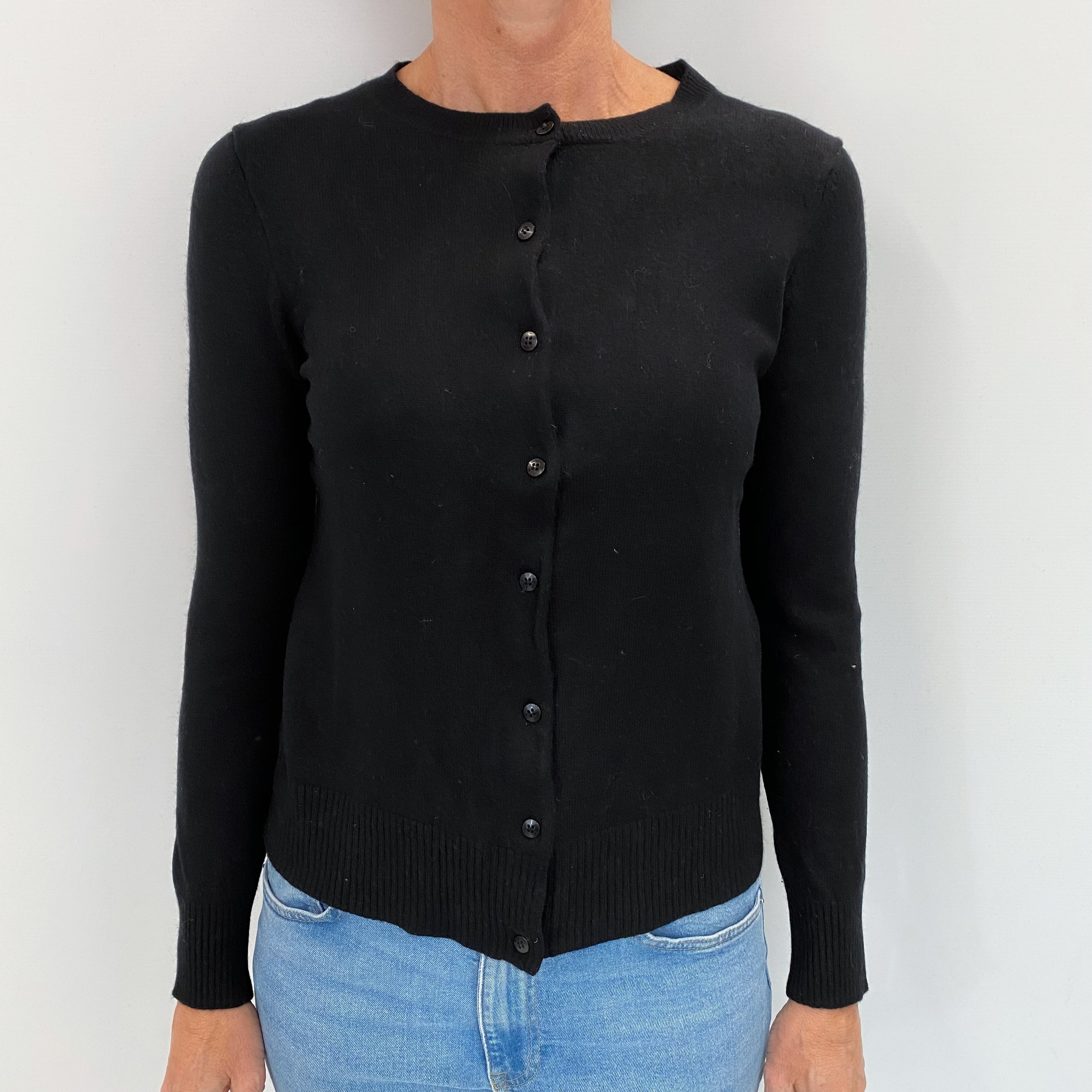 Black Cashmere Crew Neck Cardigan Small