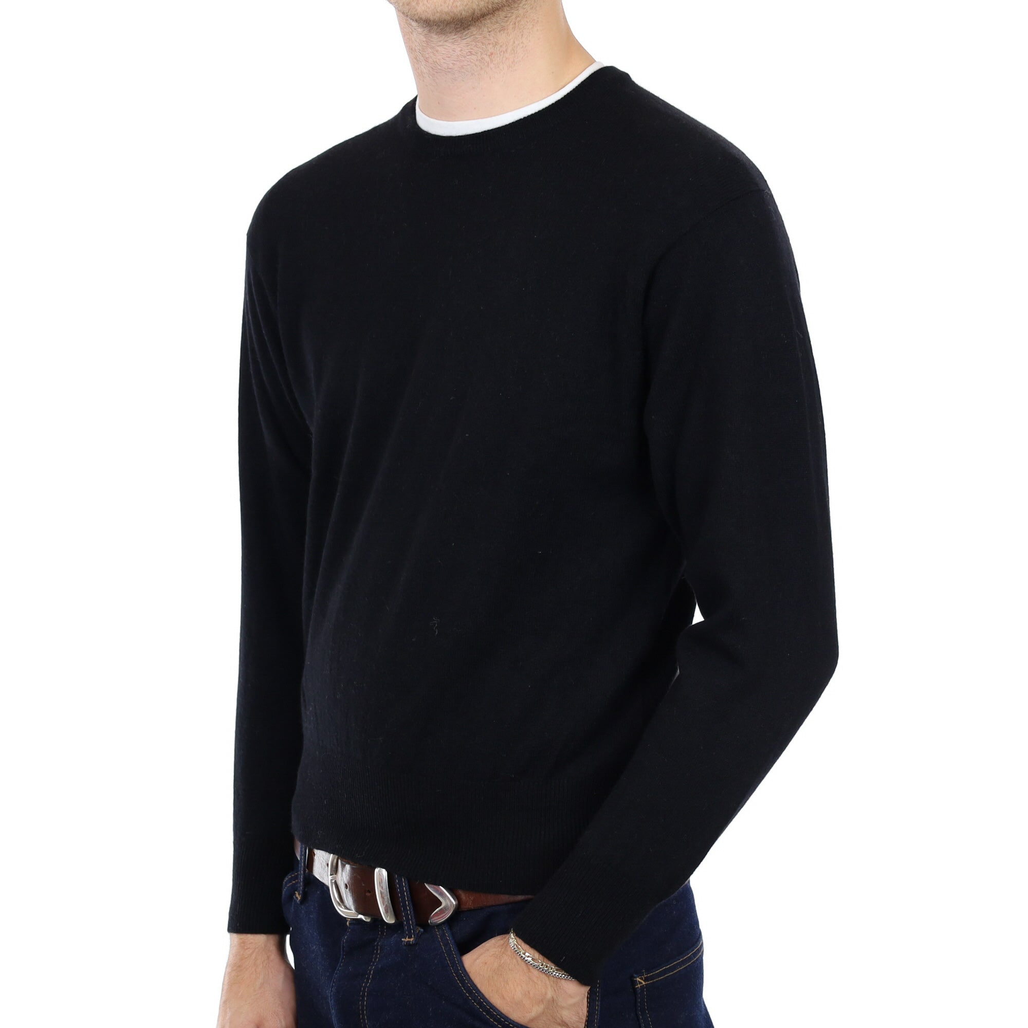 Men's Black Cashmere Crew Neck Jumper Medium