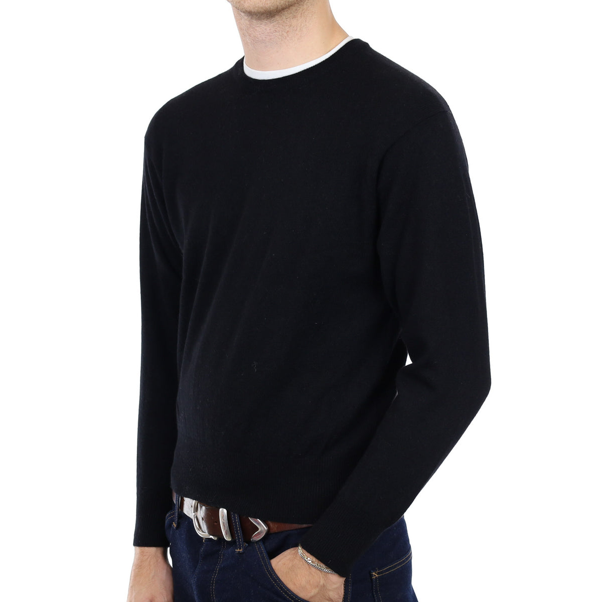 Men's Black Cashmere Crew Neck Jumper Medium