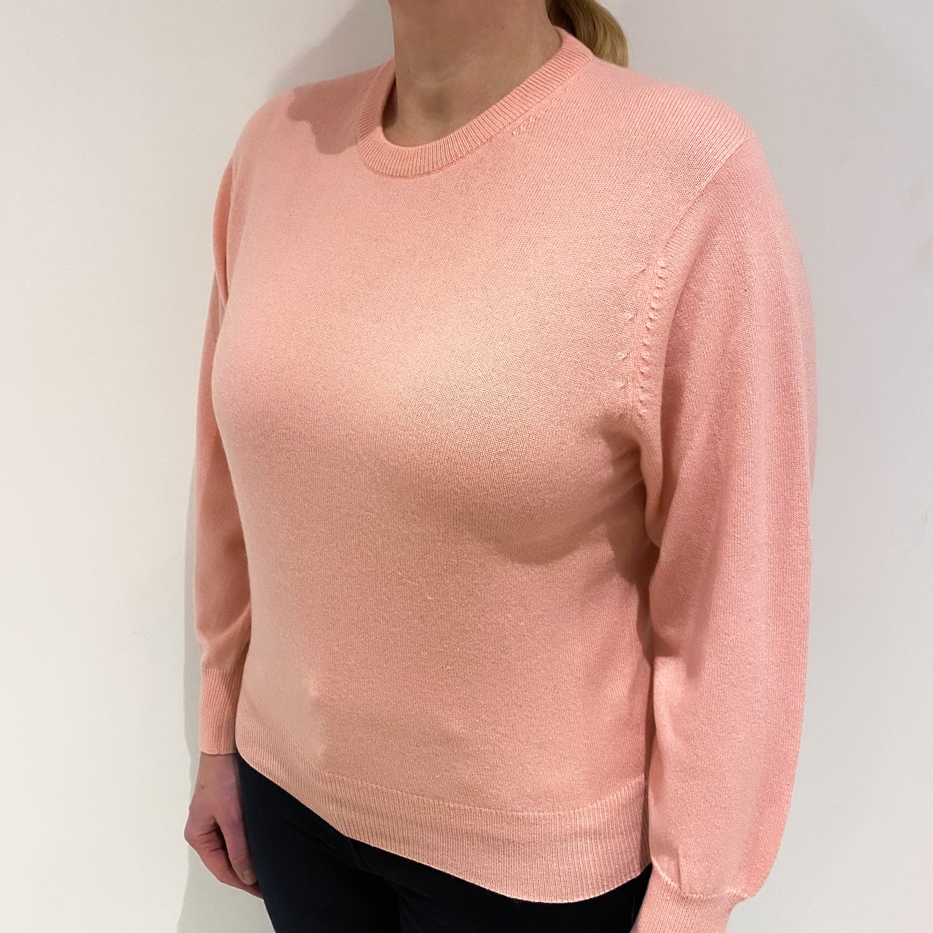 Blush Pink Cashmere Crew Neck Jumper Large