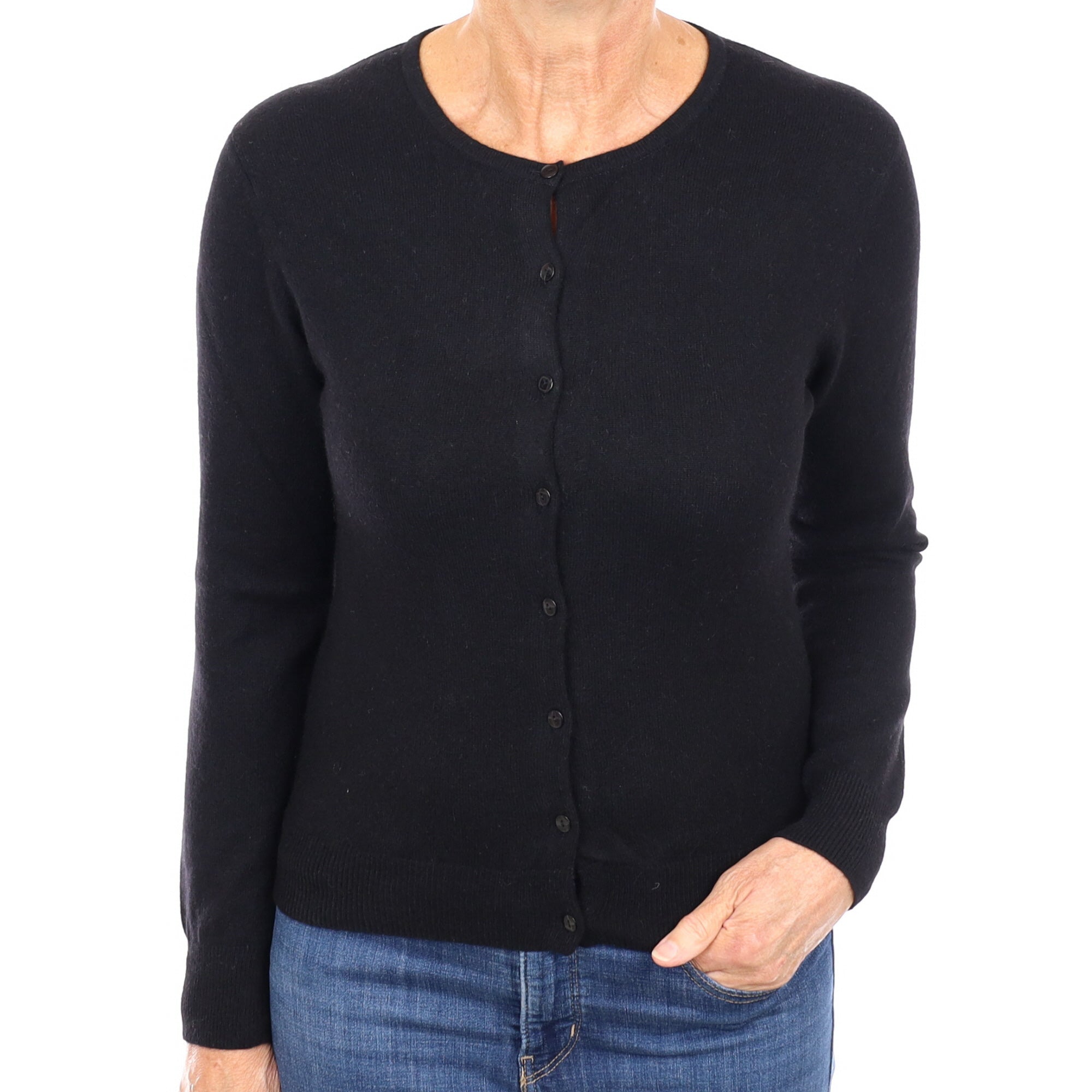 Black Cashmere Crew Neck Cardigan Medium