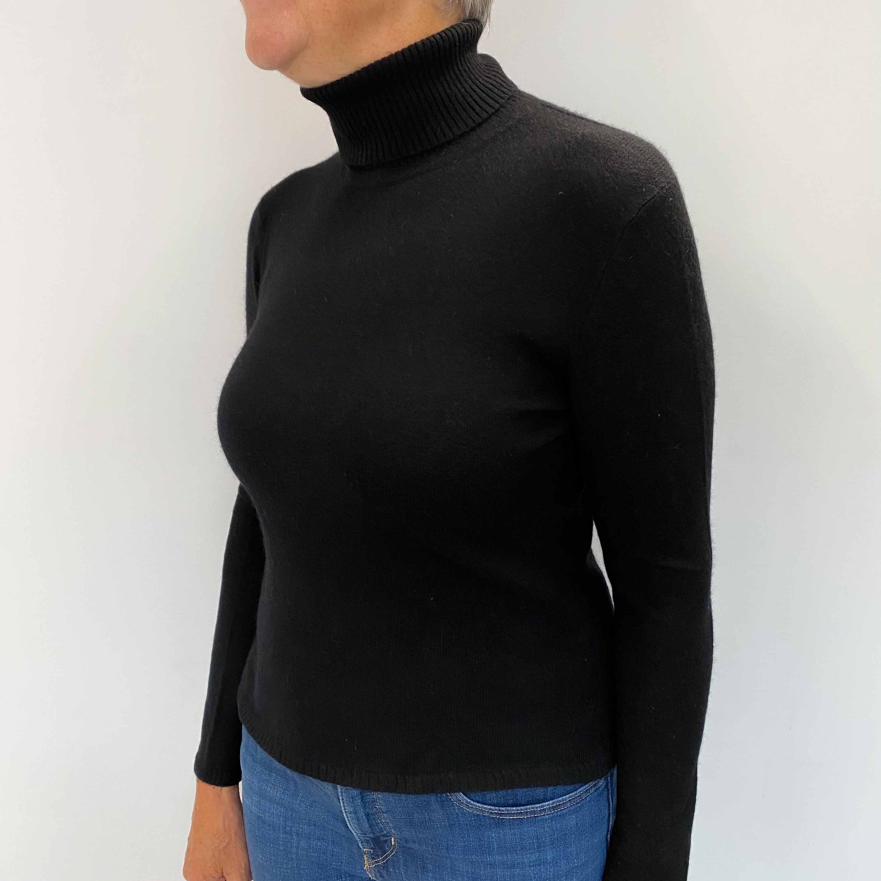 Black Cashmere Polo Neck Jumper Medium