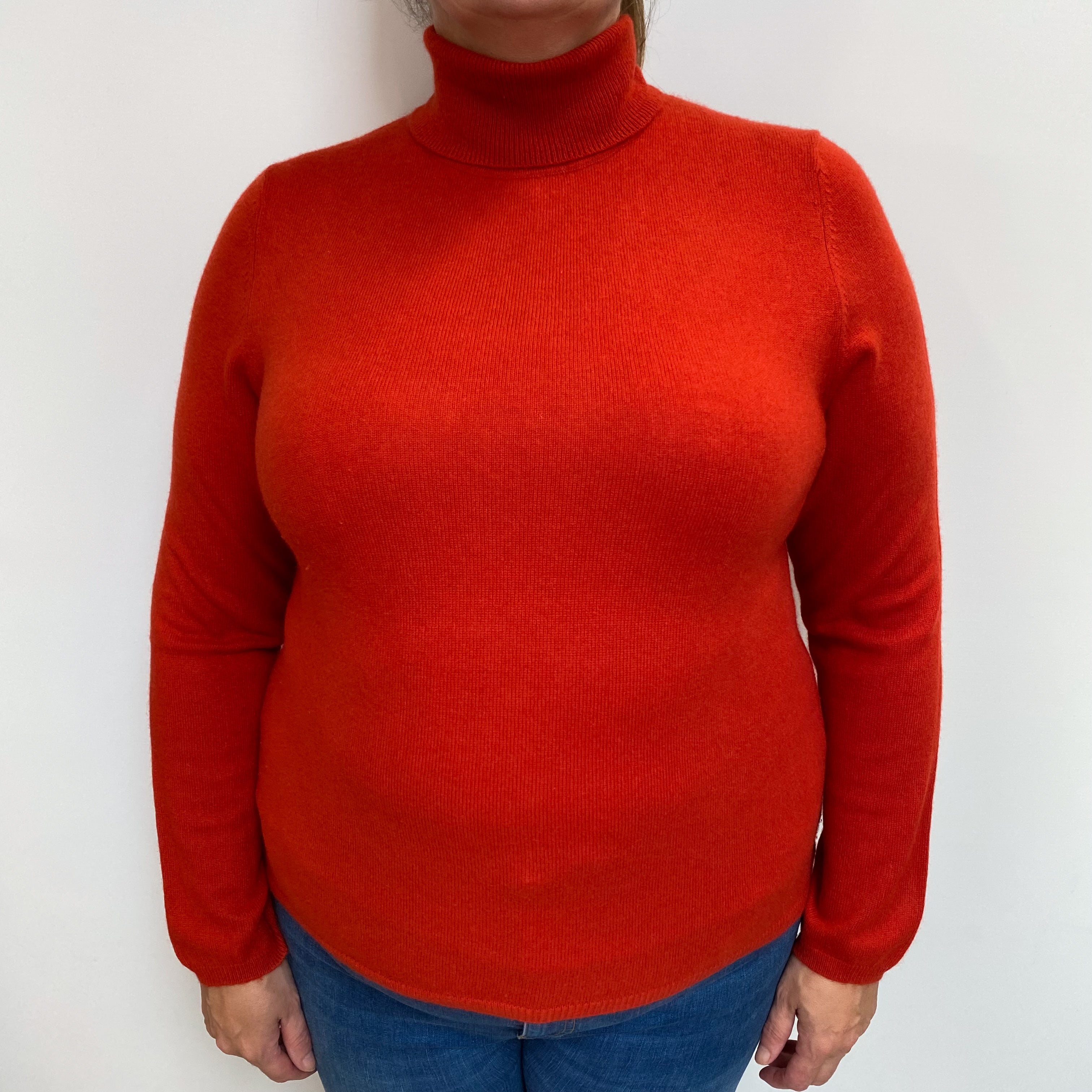 Burnt Orange Cashmere Polo Neck Jumper Extra Large