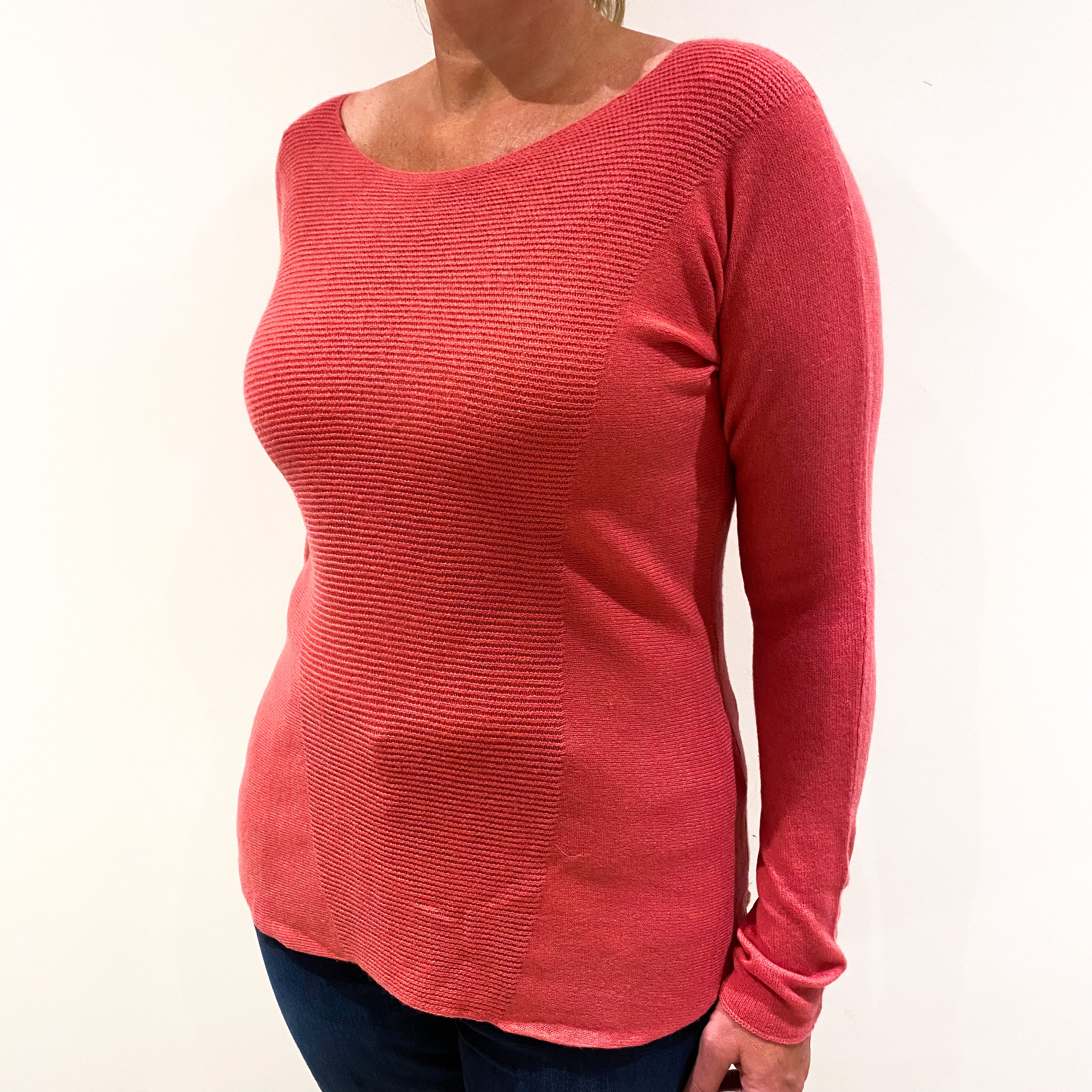 Rose Pink Batwing Cashmere Crew Neck Jumper Large