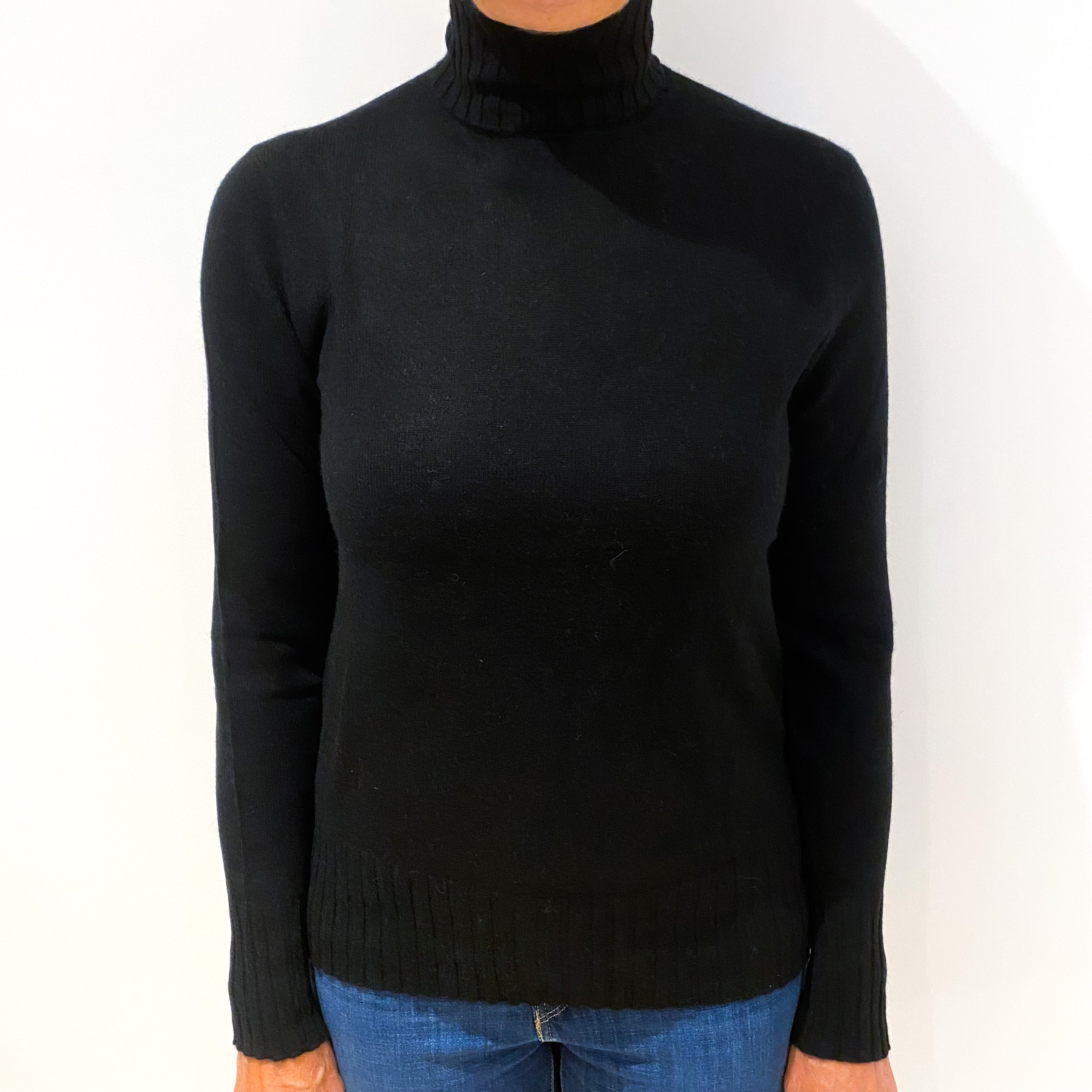 Black Cashmere Polo Neck Jumper Medium