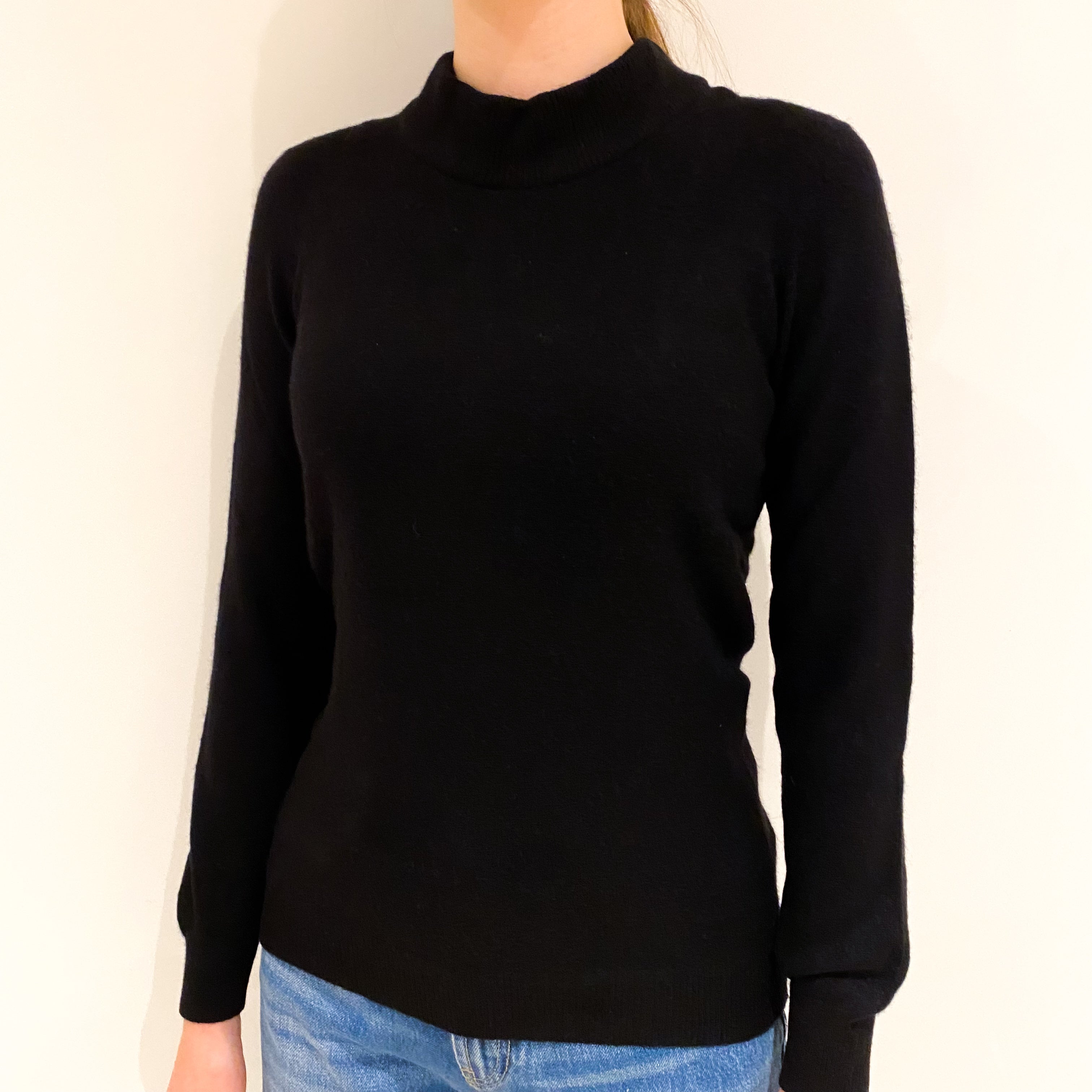 Jaeger Black Cashmere Turtle Neck Jumper Extra Small