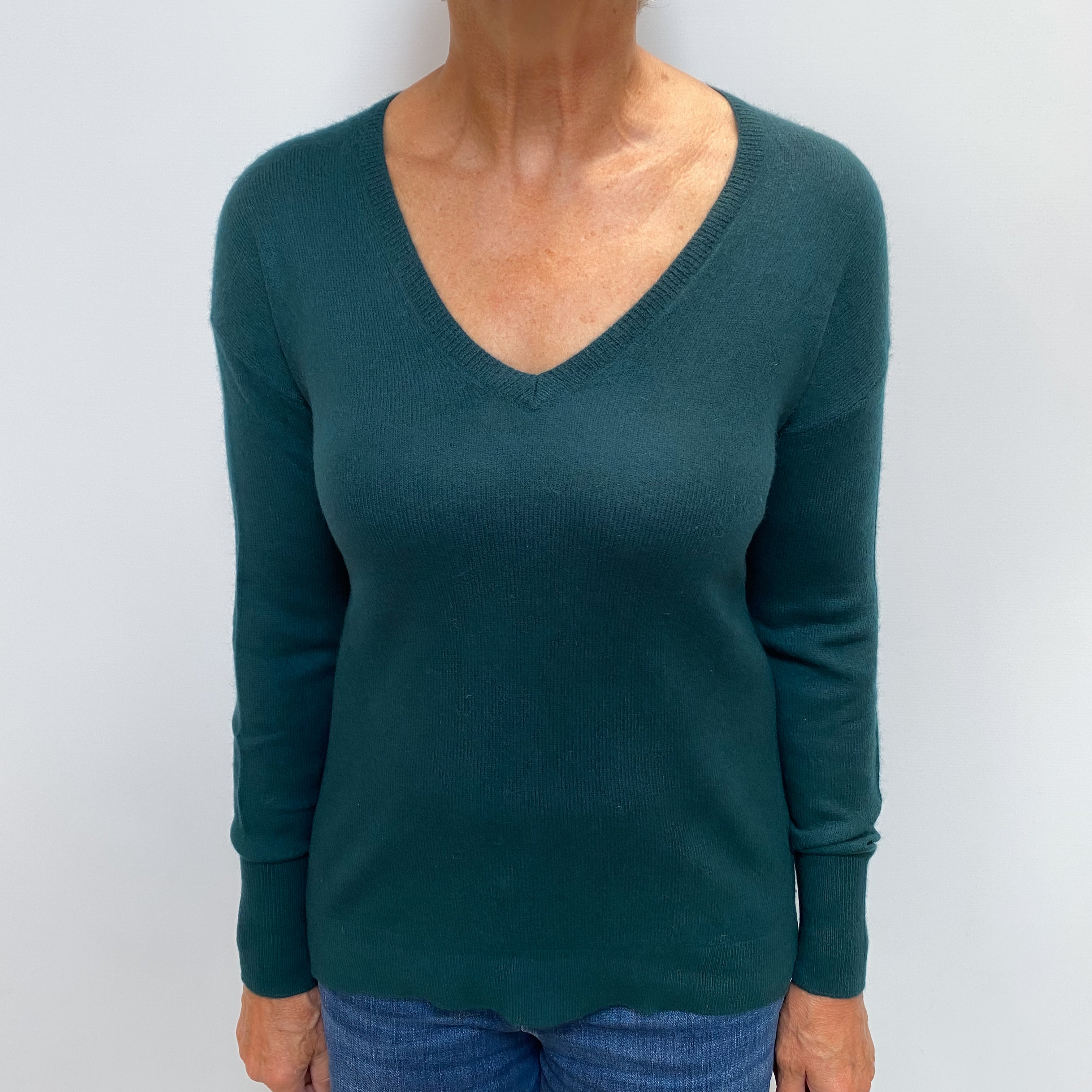 Forest Green Cashmere V Neck Jumper Medium