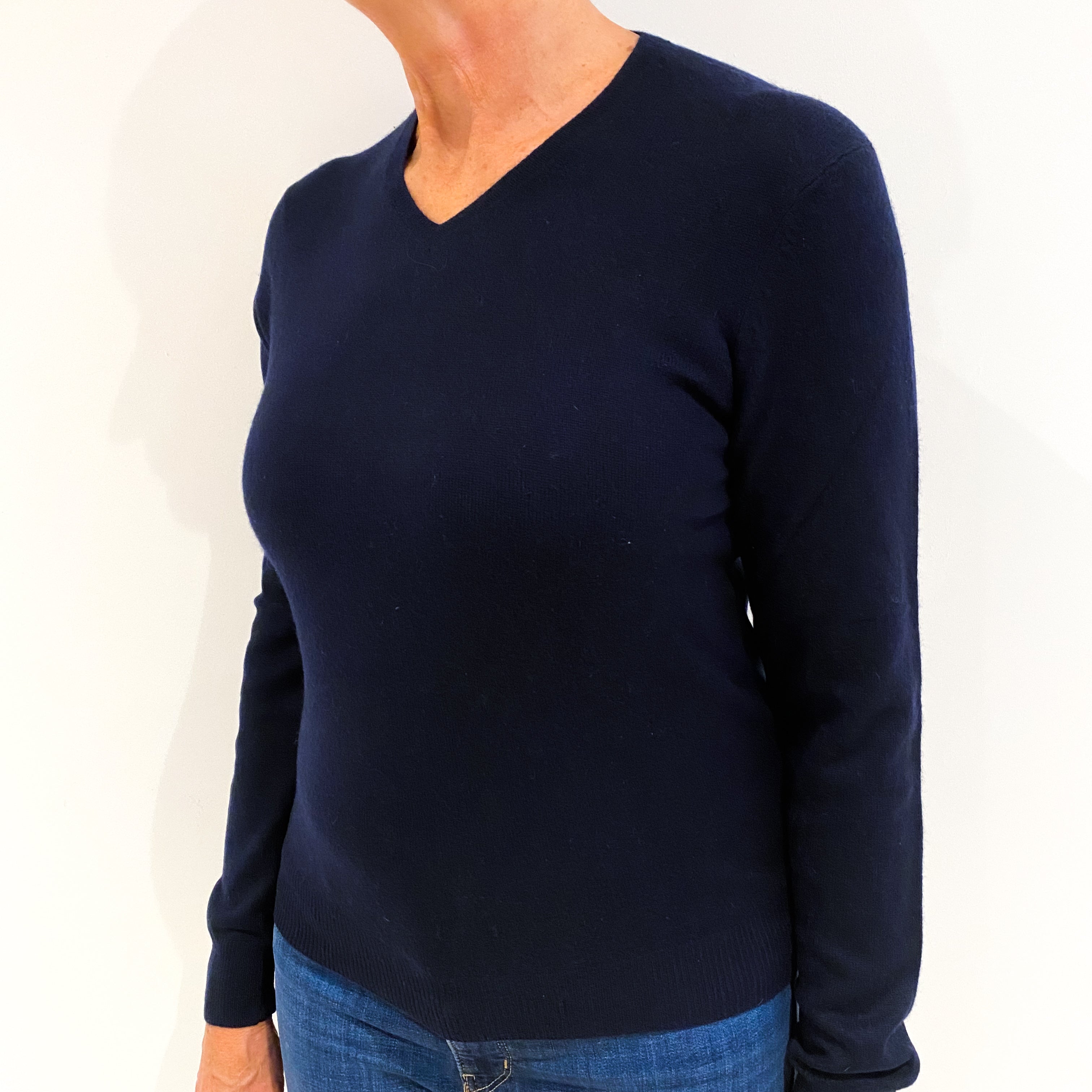 Navy Blue Cashmere V-Neck Jumper Medium