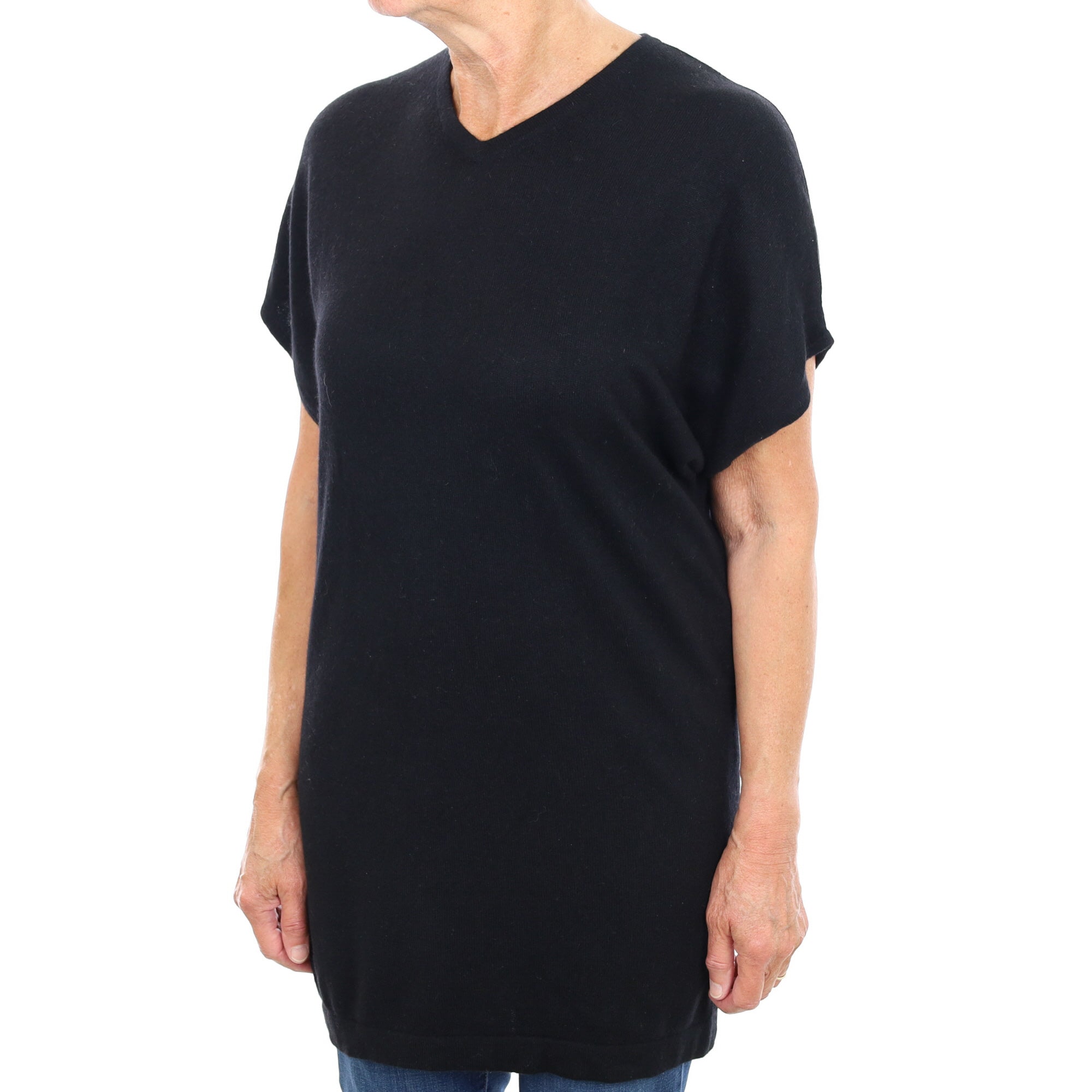 Black Cashmere V Neck Short Sleeved Jumper Medium