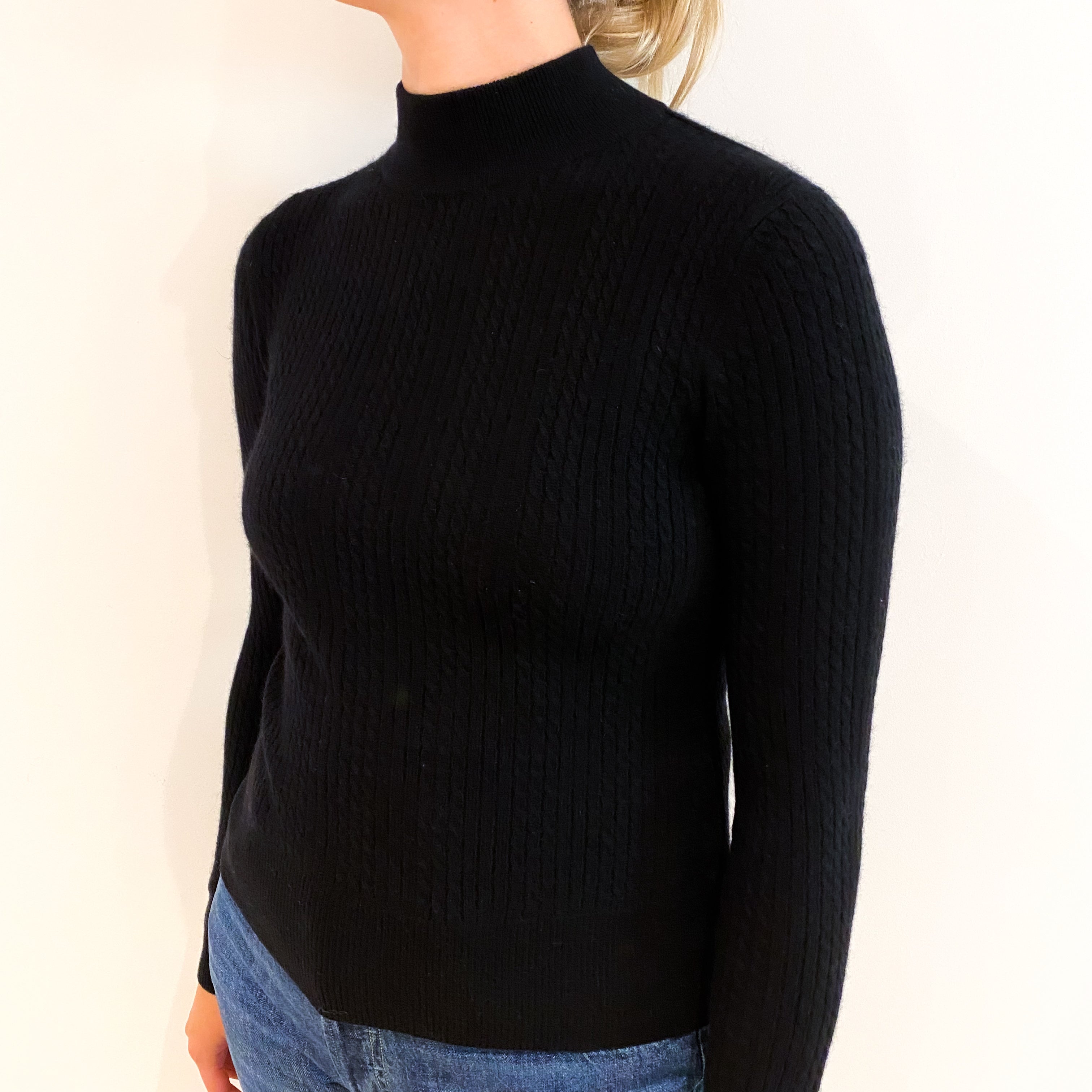 Black Cashmere Polo Neck Jumper Small