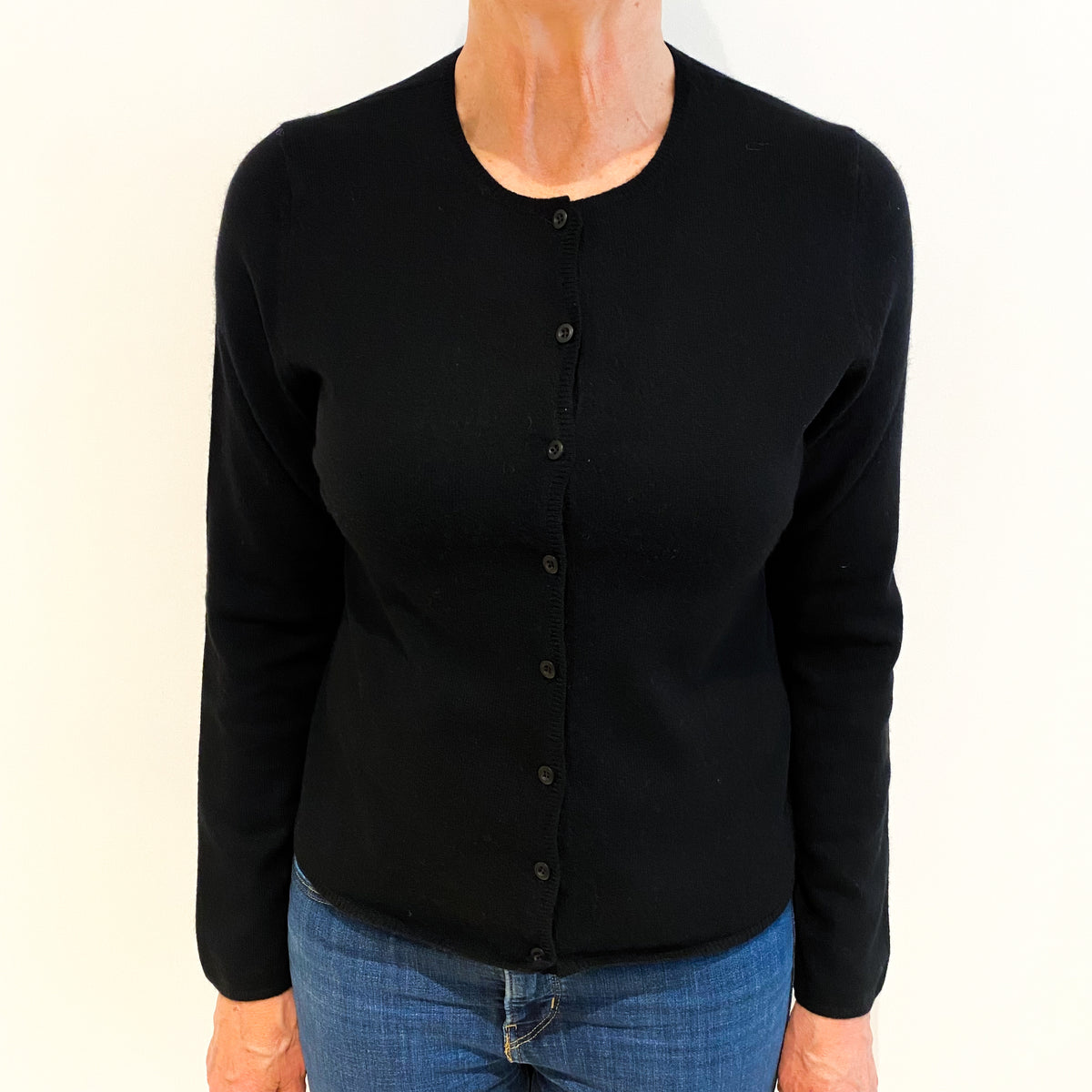 Black Cashmere Crew Neck Cardigan Medium