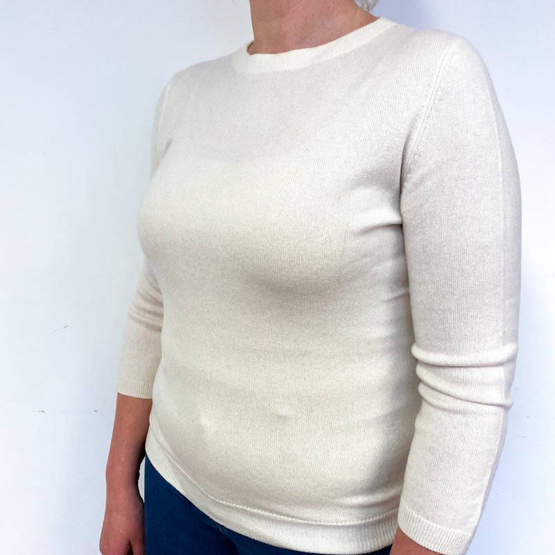 Cream 3/4 Sleeve Cashmere Boat Neck Jumper Large