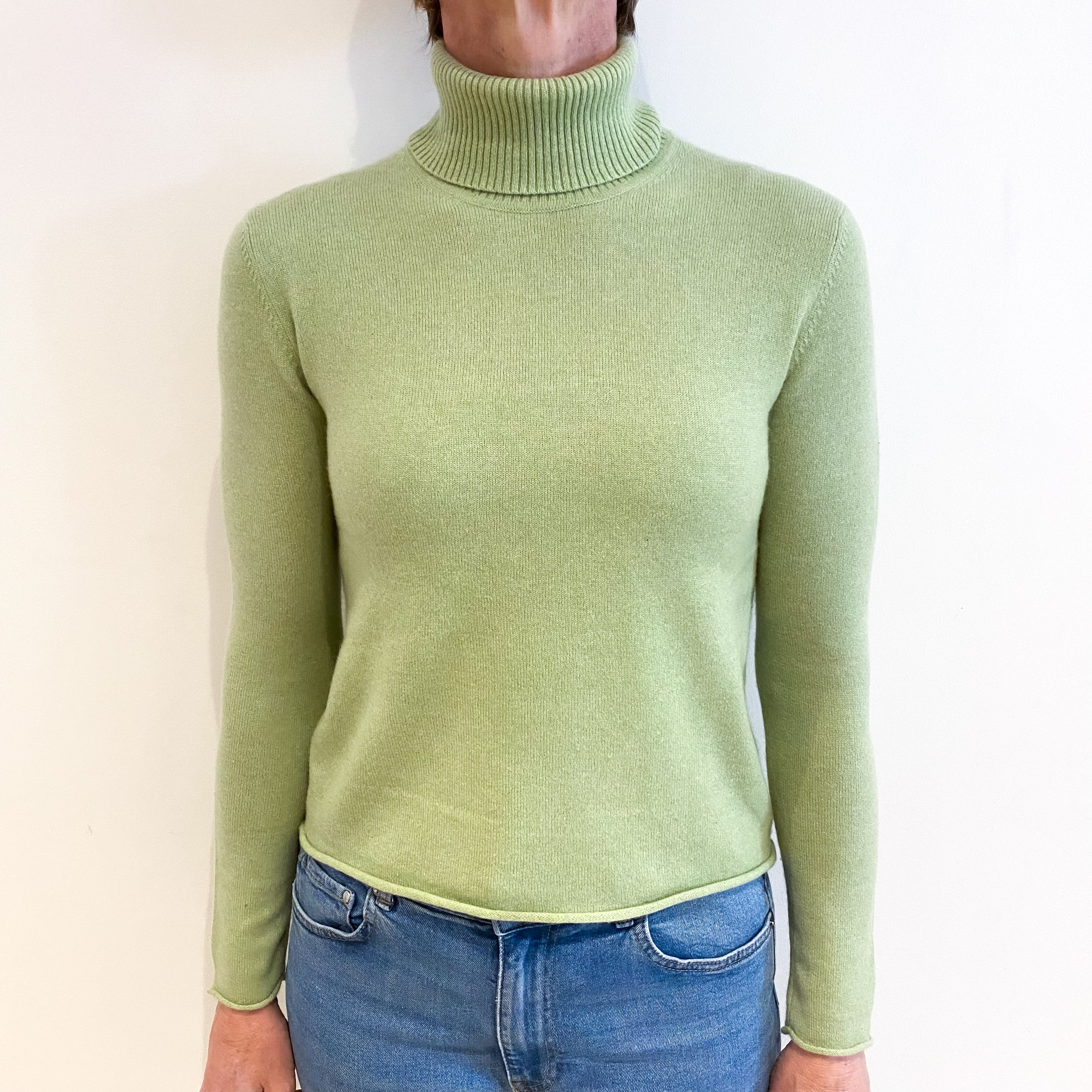 Chicory Green Cashmere Polo Neck Jumper Small