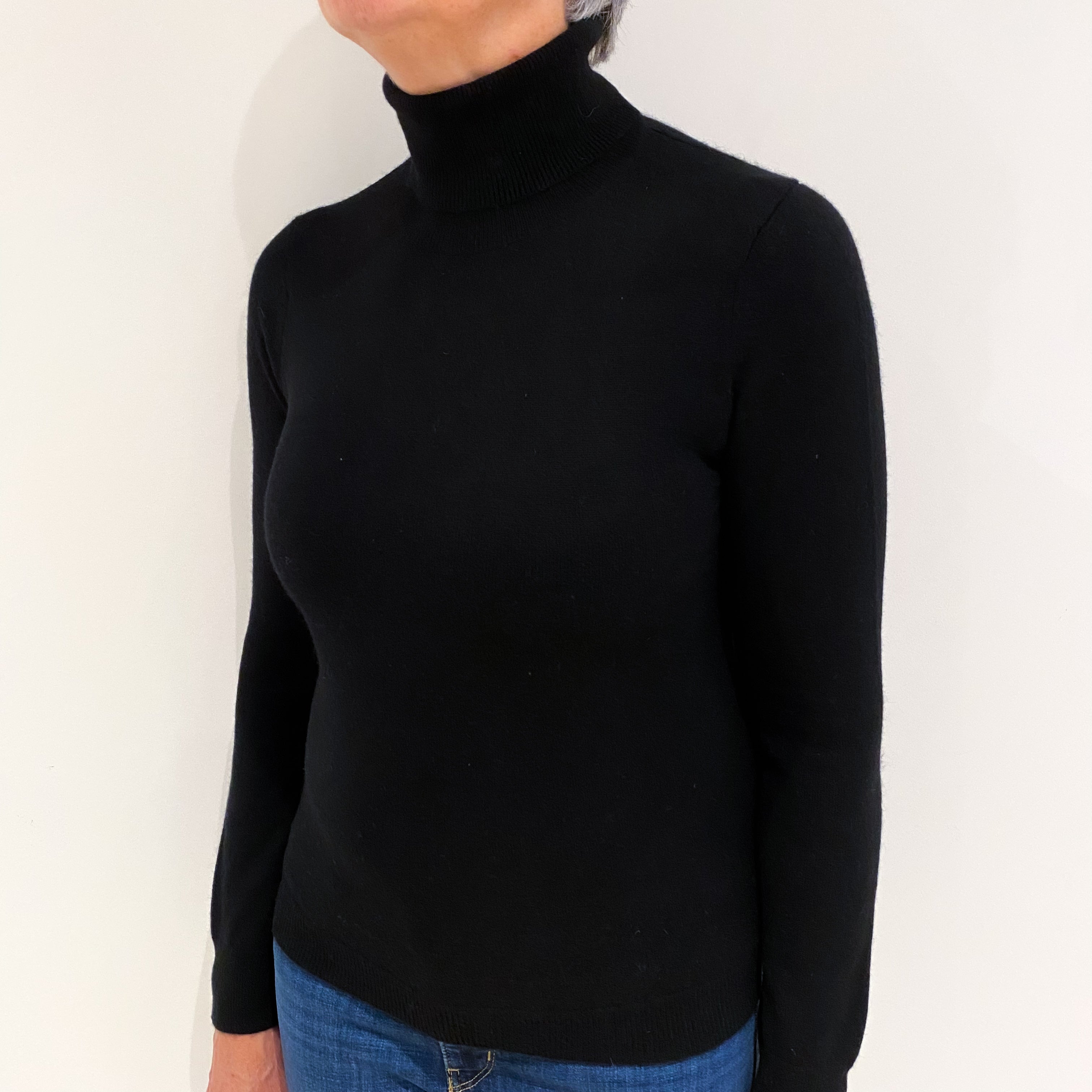 Black Cashmere Polo Neck Jumper Medium